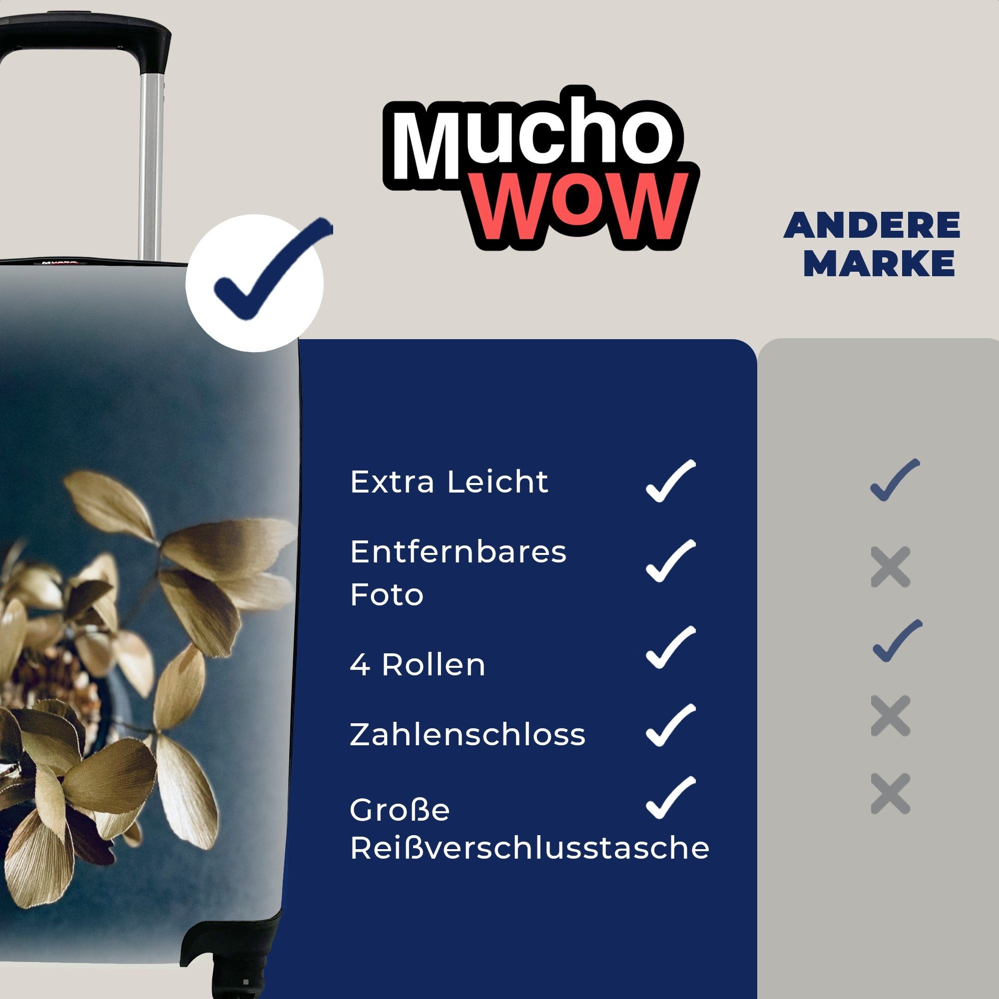 Goldene 4 Handgepäck mit rollen, Reisetasche Rollen, Handgepäckkoffer Reisekoffer Ferien, für MuchoWow Blume, Trolley,