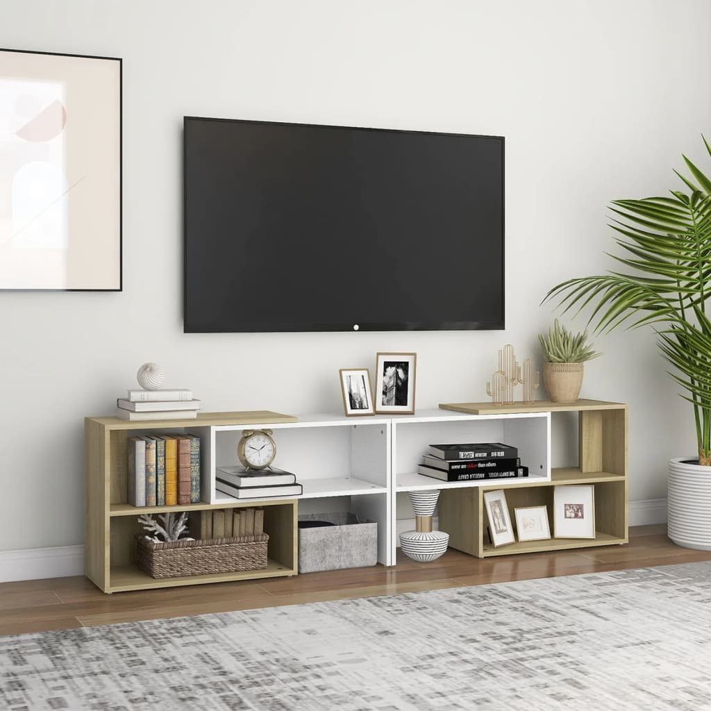 furnicato TV-Schrank Weiß und Sonoma-Eiche 149x30x52 cm Holzwerkstoff