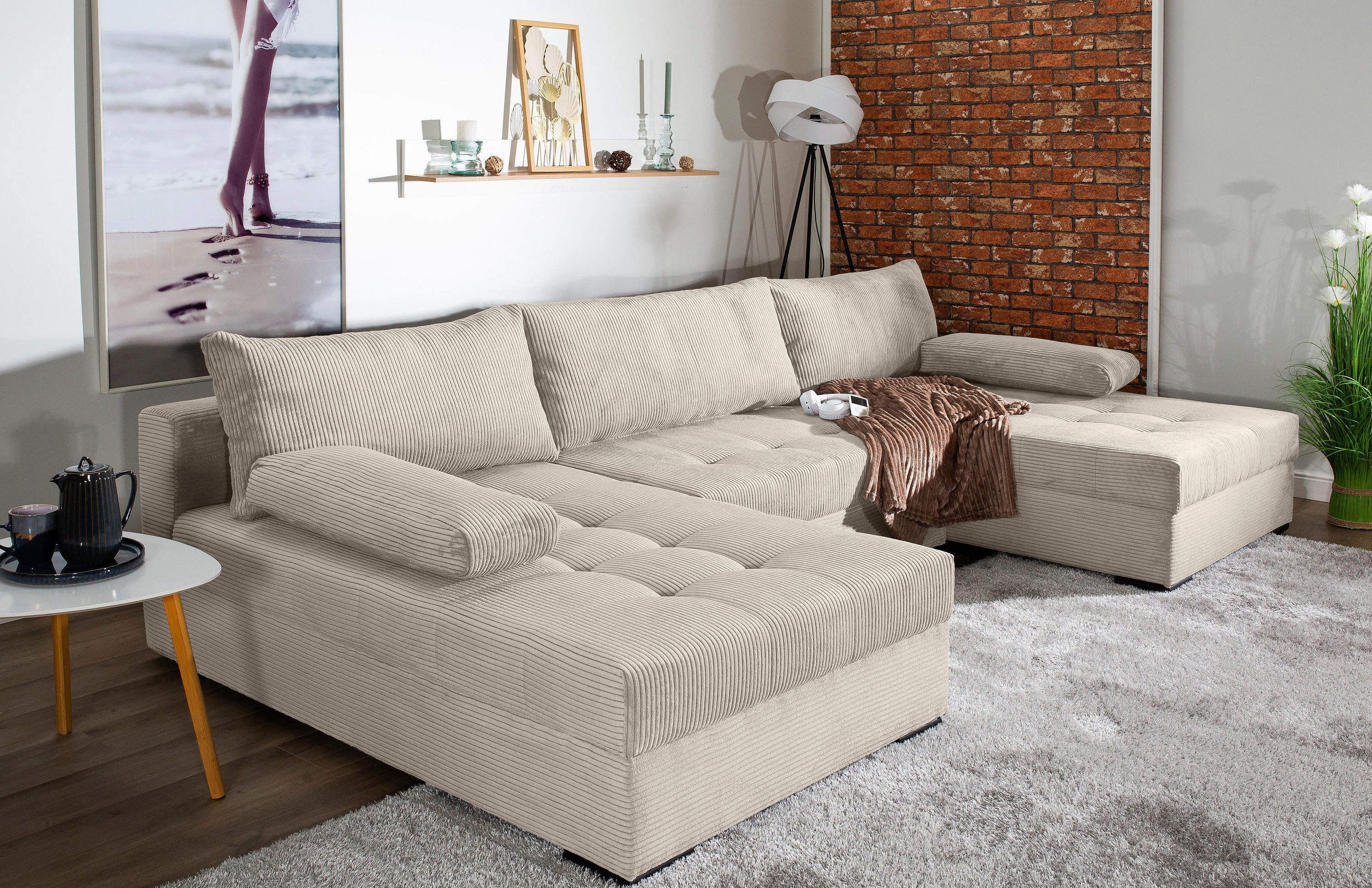 COLLECTION AB Wohnlandschaft "Josy U-Form, B: 307 cm" mit Bettfunktion & Be günstig online kaufen