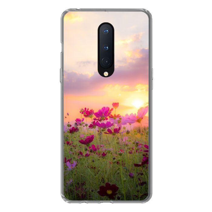 MuchoWow Handyhülle Sonnenuntergang - Blumen - Rosa - Natur - Grün Phone Case Handyhülle OnePlus 8 Silikon Schutzhülle