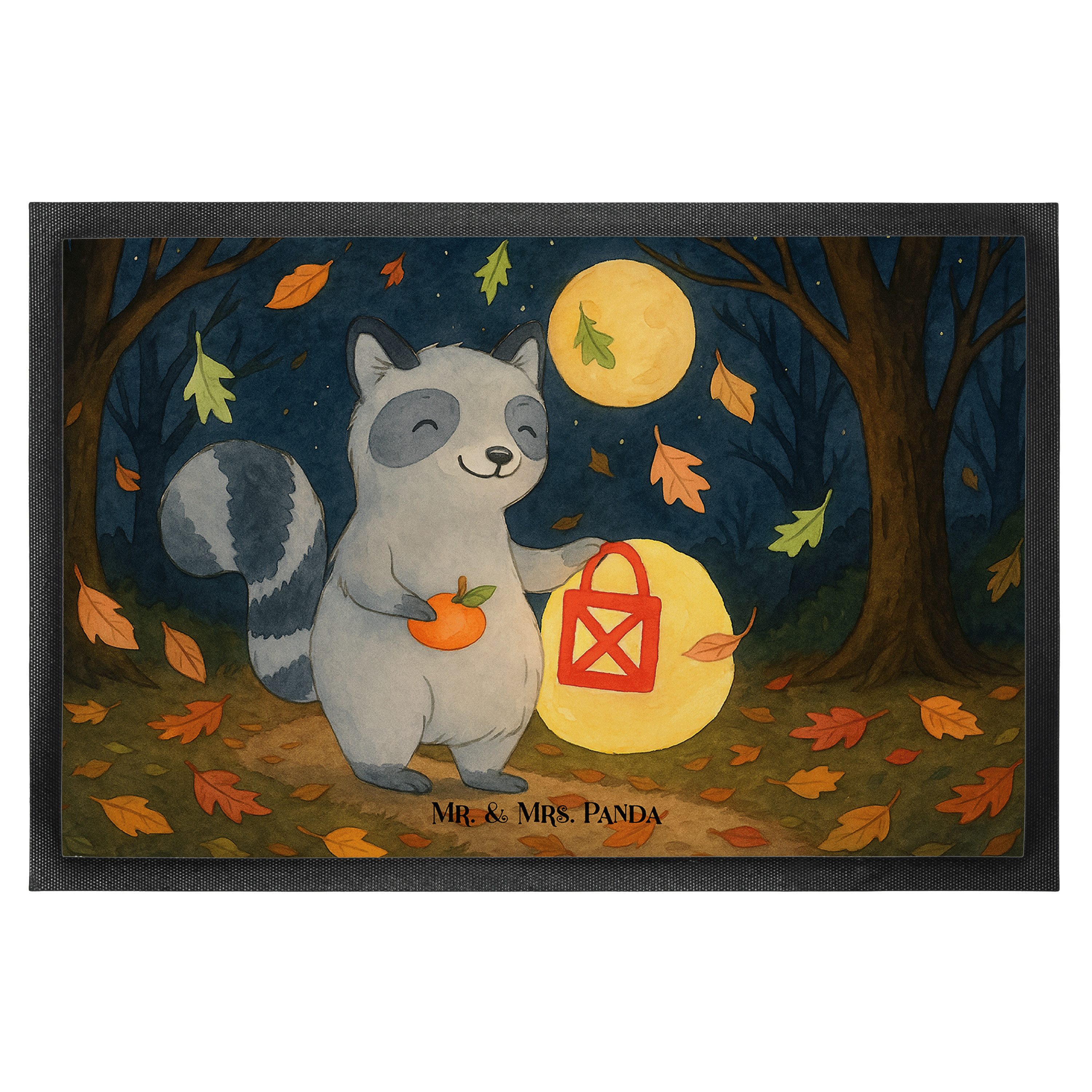 Mr. & Mrs. Panda Fußmatte Waschbär Laterne Design, fußmatte 50 x 75 cm, Weiß, Halloween Deko, b, rechteckig, Höhe: 50 mm, bodenmatte Haustürmatte Vorleger