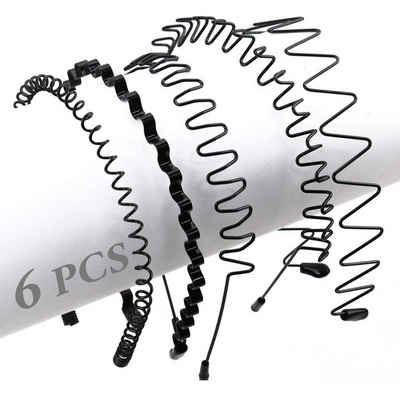 BOTC Haarband Schwarz Welle Metall Stirnband, Damen Herren, Haarbänder Welle Frühling Stirnband, Haarband Metall Haarband, 6 Stück