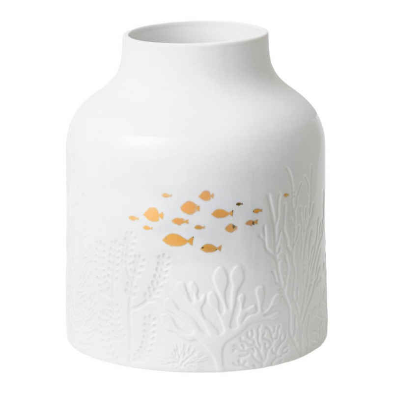 Räder Design Dekovase Vase Unterwasserwelt Porzellan mit Decal weiß gold D21cm H25cm