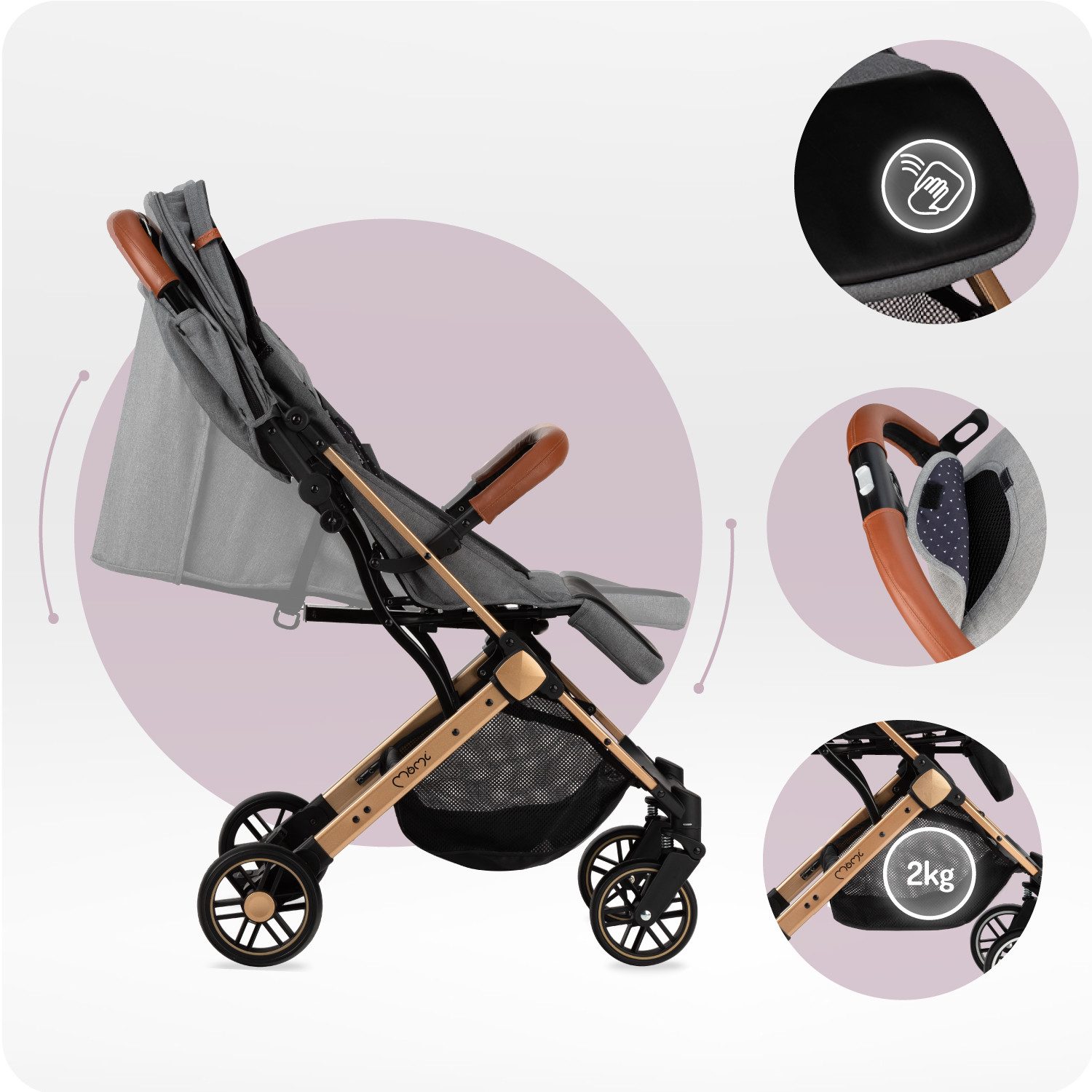 MoMi Kinder-Buggy Estelle, (Packung), Leicht & kompakt, mit Liegefunktion bis 15 kg