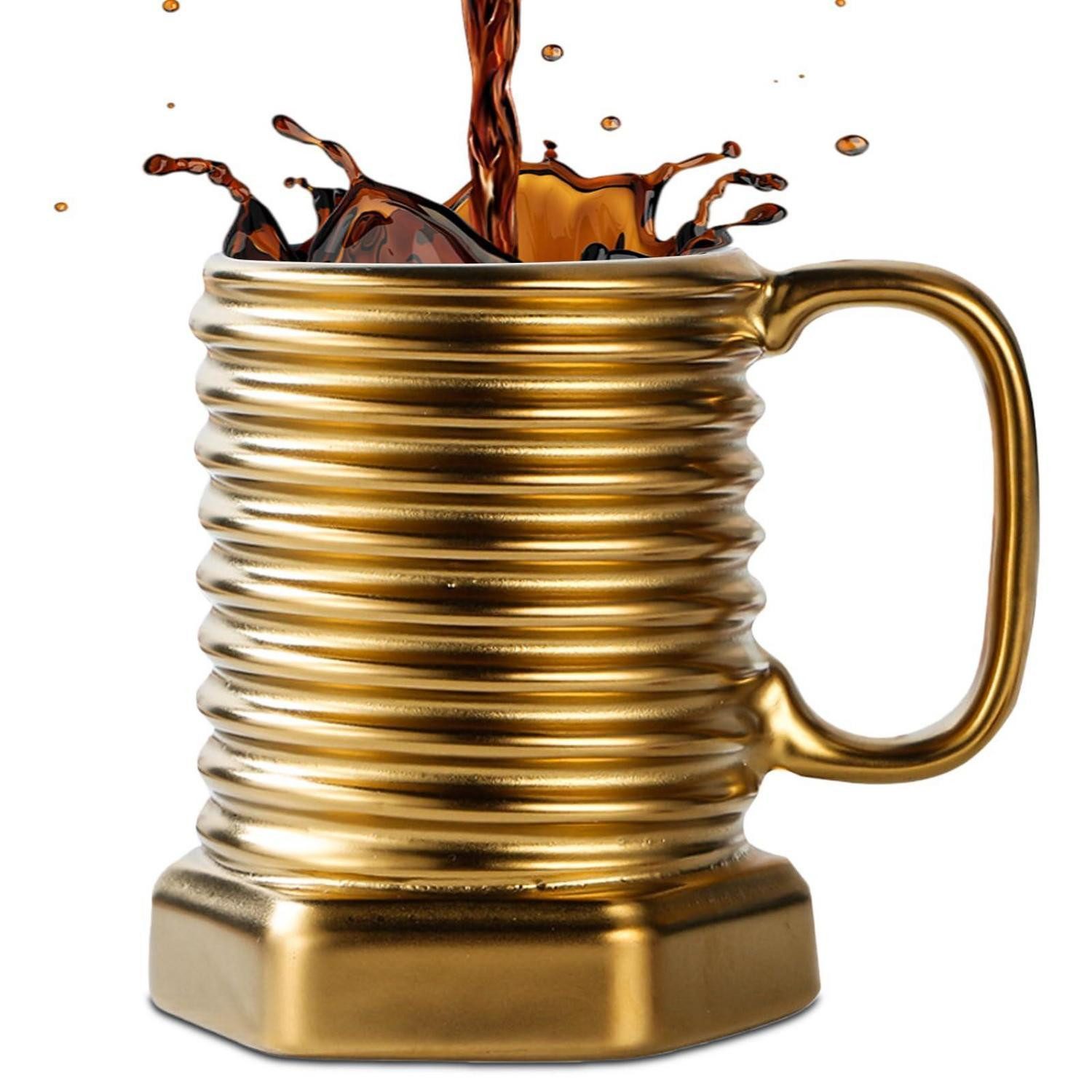 LuxusKollektion Becher Kaffeebecher Schraube 380ml Gold, Keramik