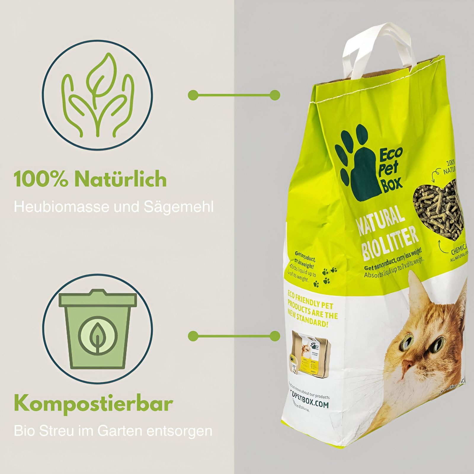 BURI Katzenstreu 22 L Bio Pellets natürliches Einstreu 100% Öko Streu aus Heu saugstark (Spar-Set, 4-tlg., 12kg), für die Katzentoilette, biologisch abbaubar, geruchsbindend, saugstark