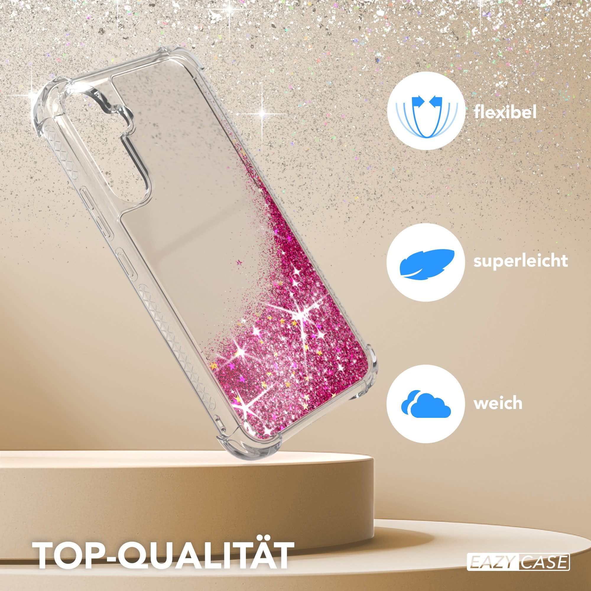 EAZY CASE Handyhülle Liquid Glittery Case für Samsung Galaxy A54 (5G) 6,4 Zoll, Glitzerhülle Shiny Slimcover stoßfest Durchsichtig Bumper Case Pink
