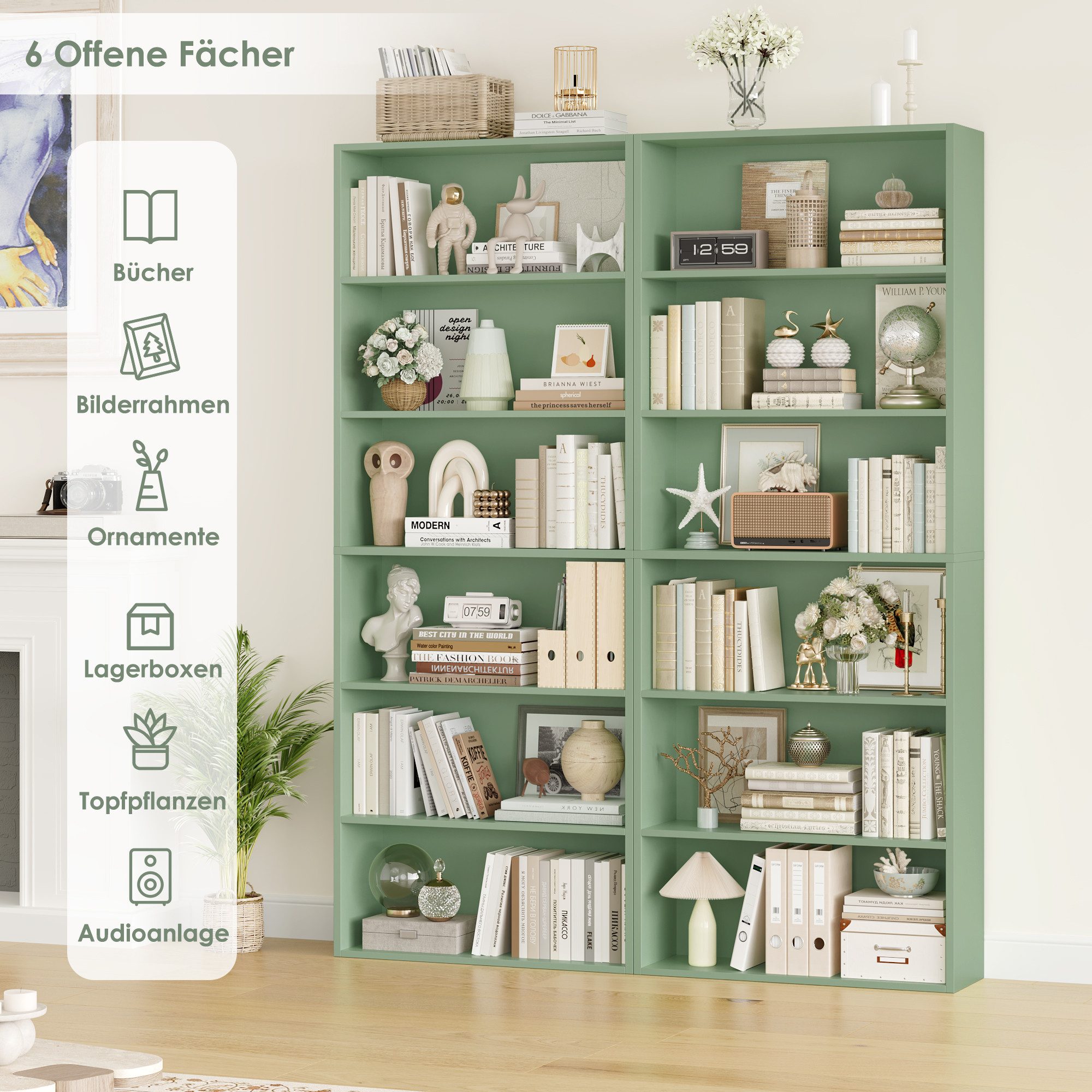 Homfa Bücherregal, Standregal Büroregal Raumteiler mit 6 Fächern Grün