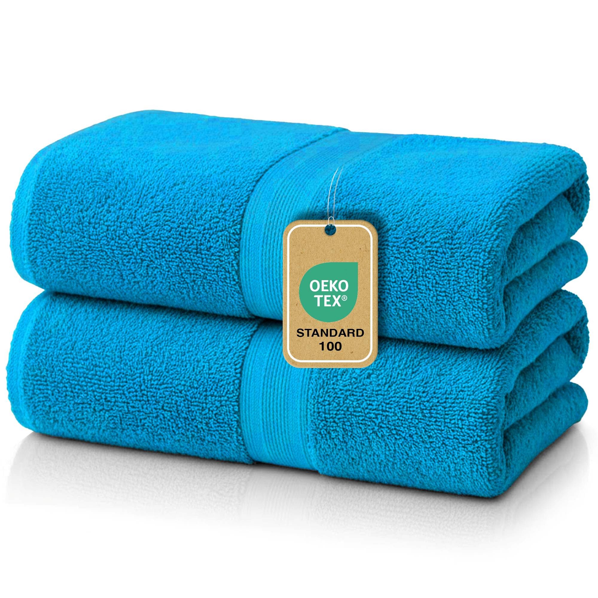 leevitex® Duschtuch 2er Set Duschtuch Frottier XL, 70 x 140 cm, saugfähig und fusselfrei, gestreifte Bordüre