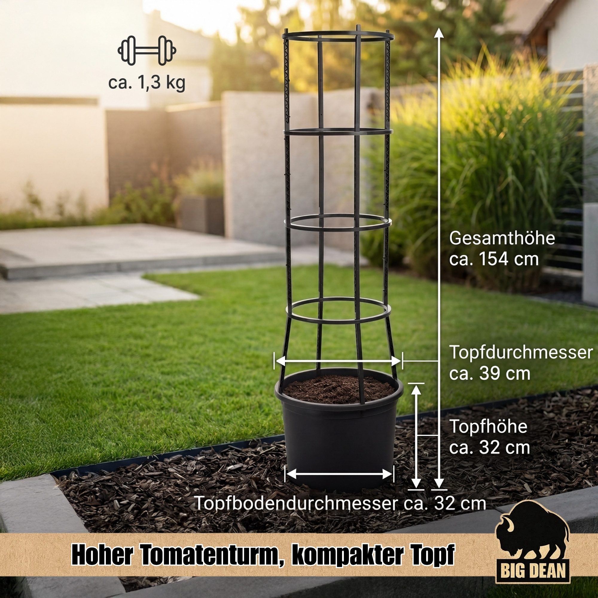 BigDean Pflanzkübel 5 Stück Tomatentopf XL ca 40cm und 154cm hoch stabil Made in Europa (1 St), mitwachsender Rankturm, Selbstbewässerung, Made in Europe