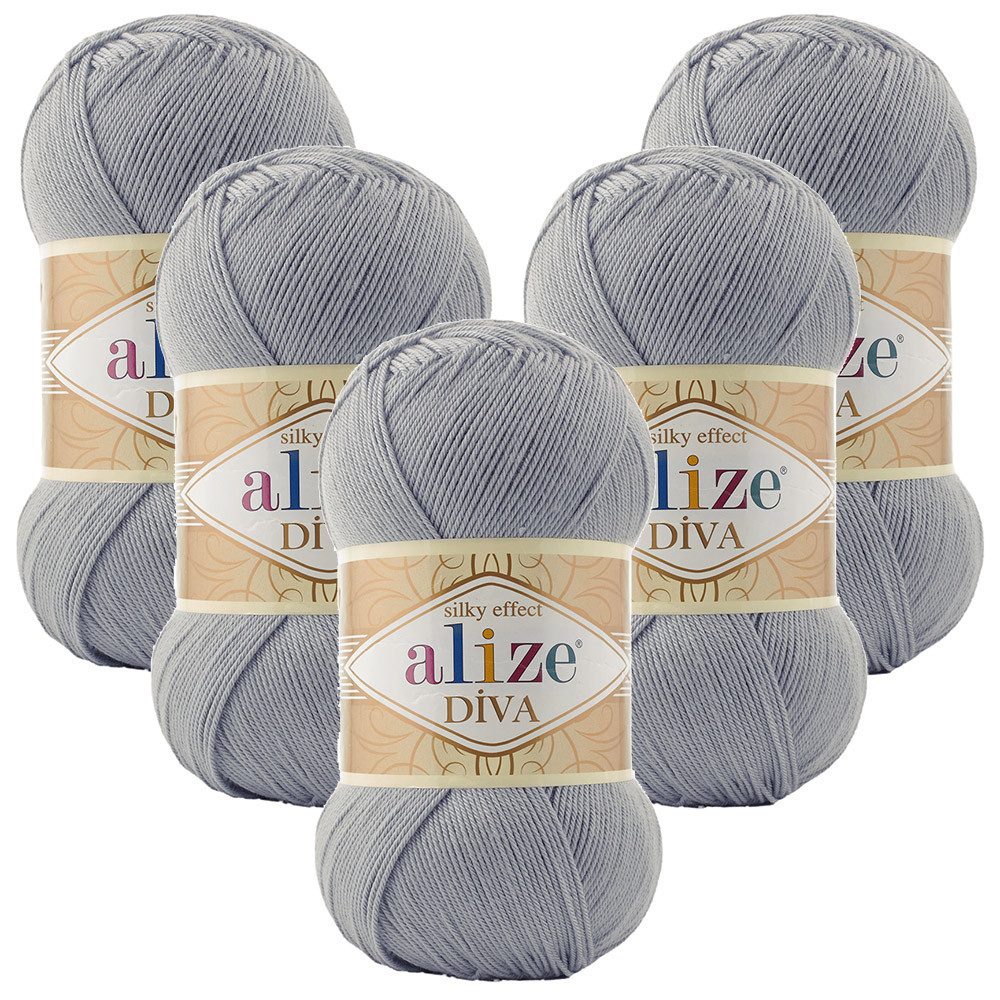 Alize 5 x ALIZE Diva Häkelwolle, 350 m, Spitze,Acrylgarn,Seideneffekt,Häkelkunst