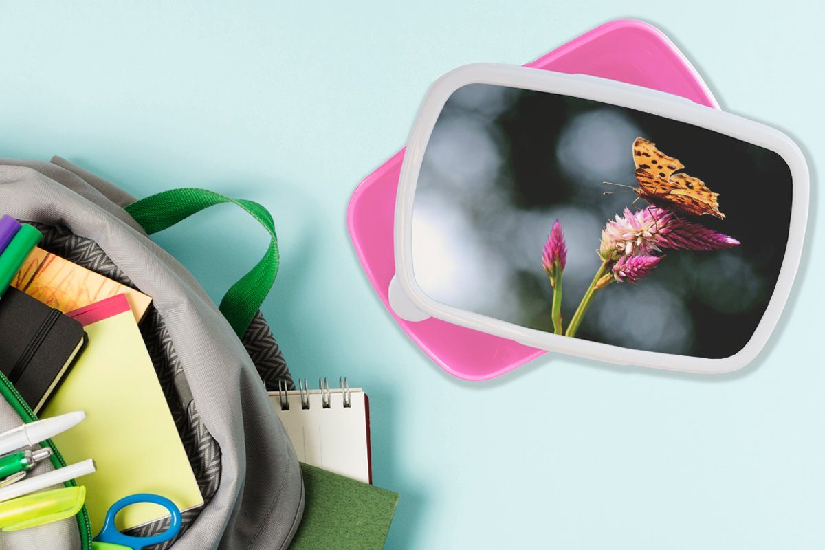 Insekten, Erwachsene, Brotdose Kunststoff Brotbox rosa Kinder, Blumen - Kunststoff, (2-tlg), Lunchbox für Snackbox, Mädchen, MuchoWow - Schmetterling