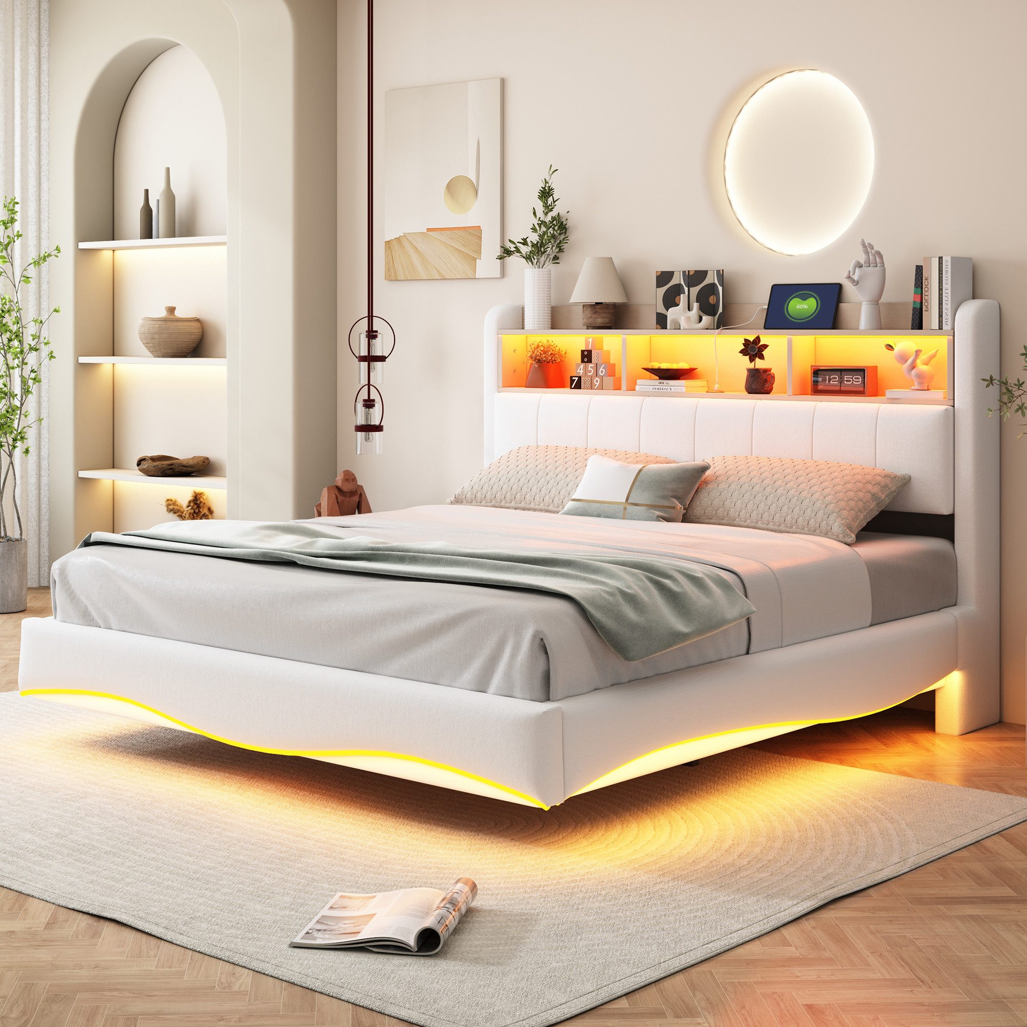 Flieks Polsterbett, LED Schwebebett Stauraumbett Doppelbett günstig online kaufen