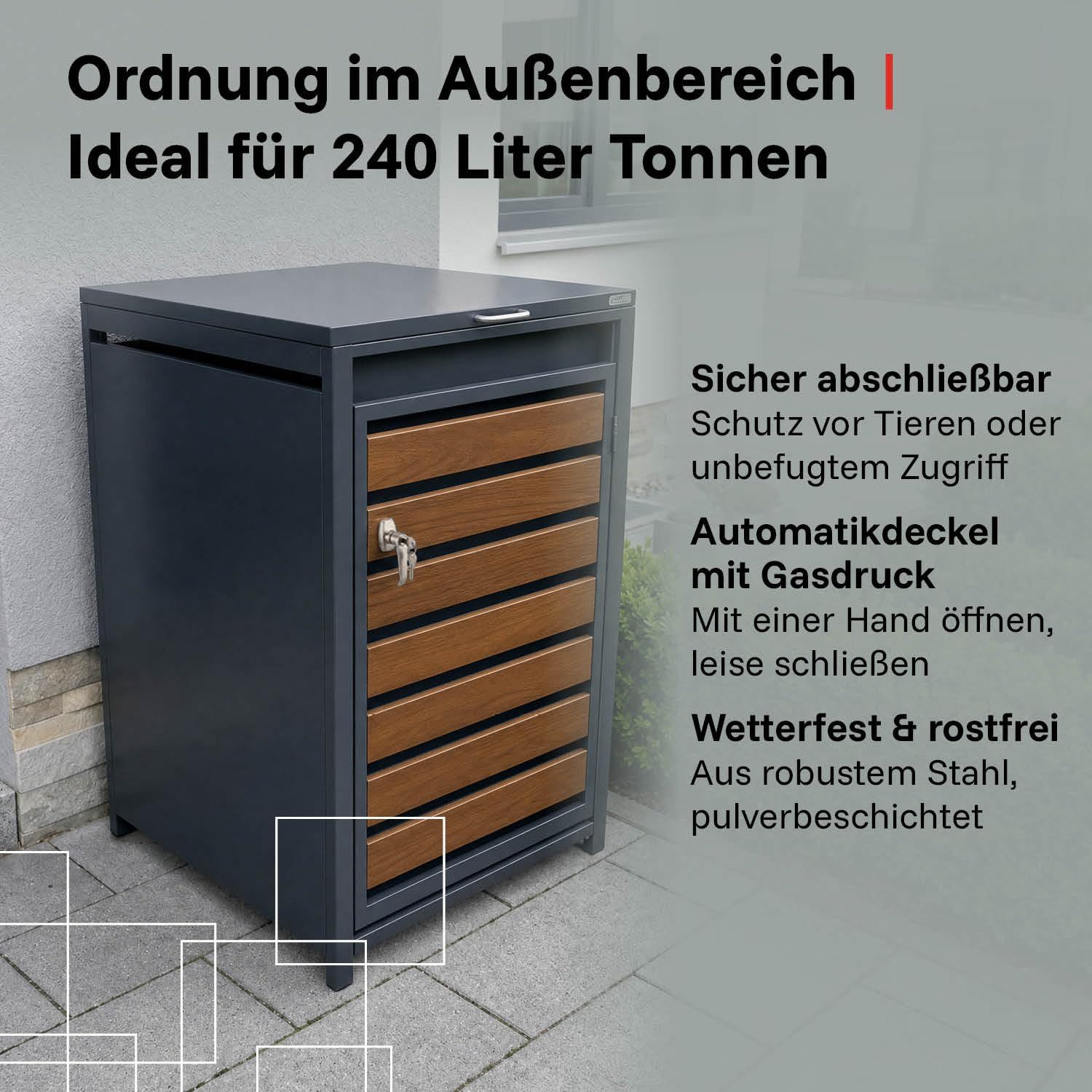 LagerZwei Mülltonnenbox Mülltonnenbox 240 l (Set, 5 St), abschließbar, wetterfest