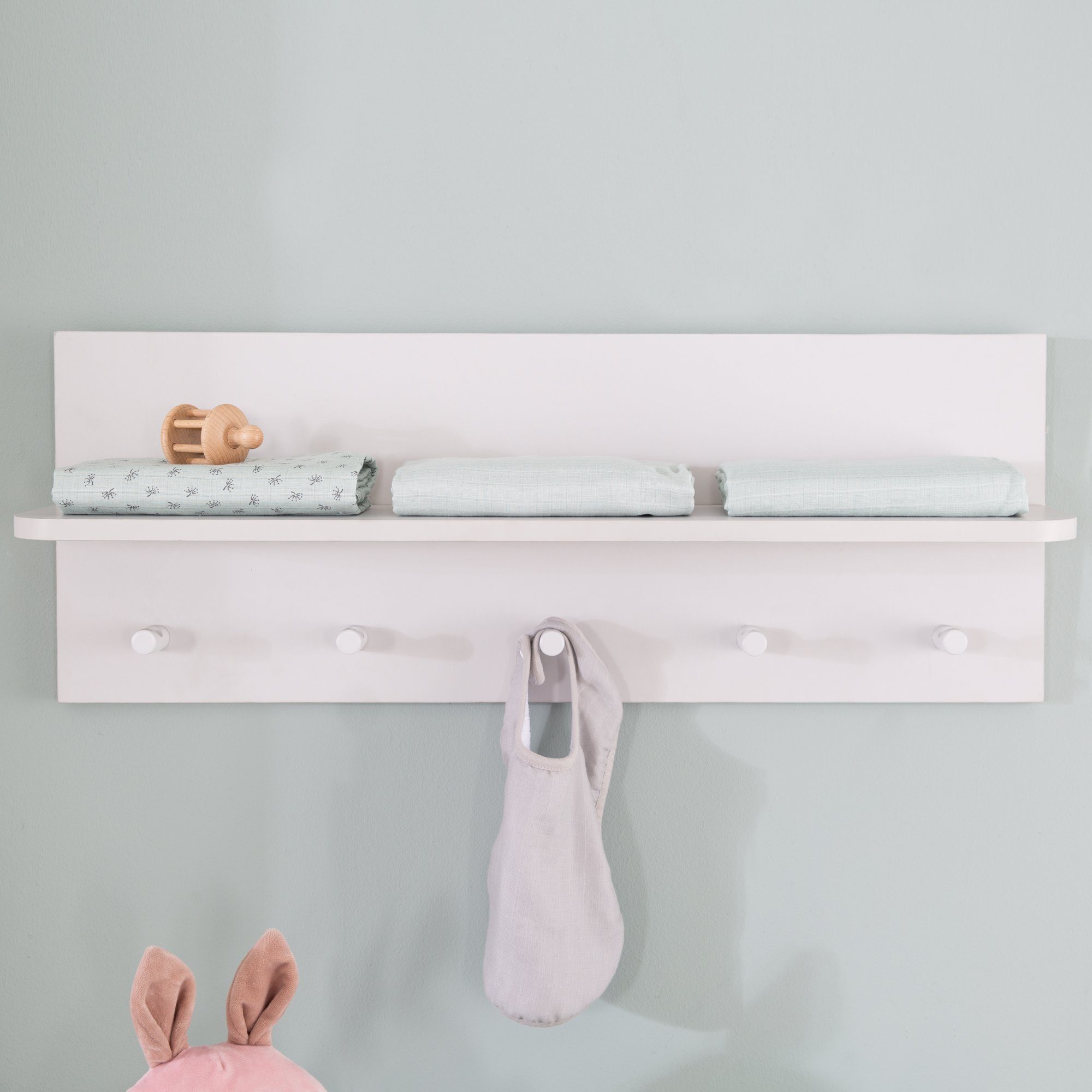 roba® Wandgarderobe Wandregal, in Lichtgrau oder weiß, Wandregal mit Ablage, 5 Haken