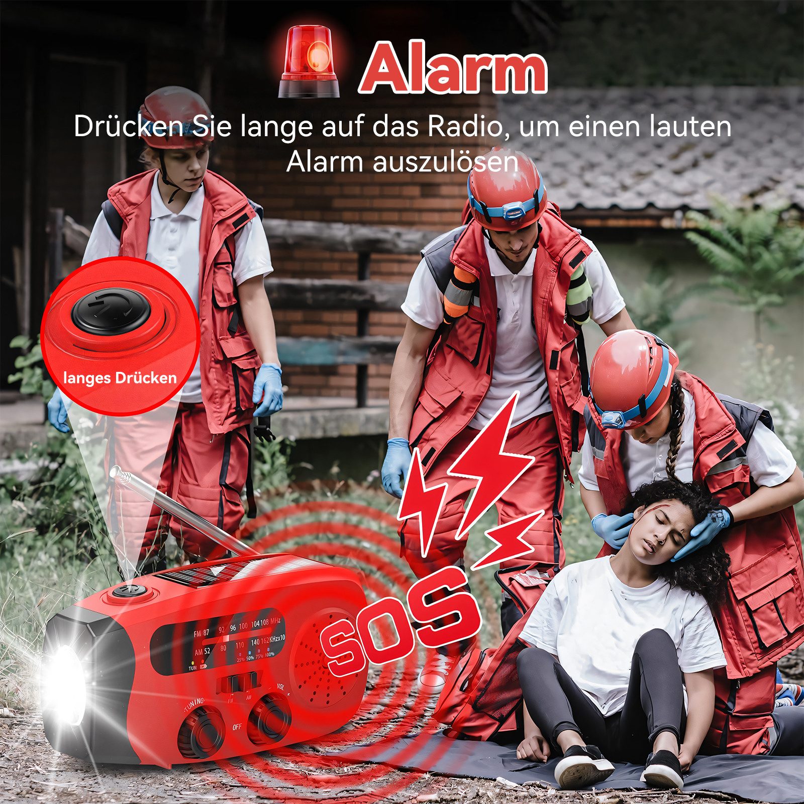 Rayofi Notfallradio, Solar Radio, AM/FM Kurbelradio mit handy ladefunktion Notfallradio (Radio Batteriebetrieben Notfall mit 2000mAh Wiederaufladbare Batterie, Tragbares, 6 W, radio mit Led Taschenlampe, SOS-Alarm für Notfall, Camping, Ourdoor)