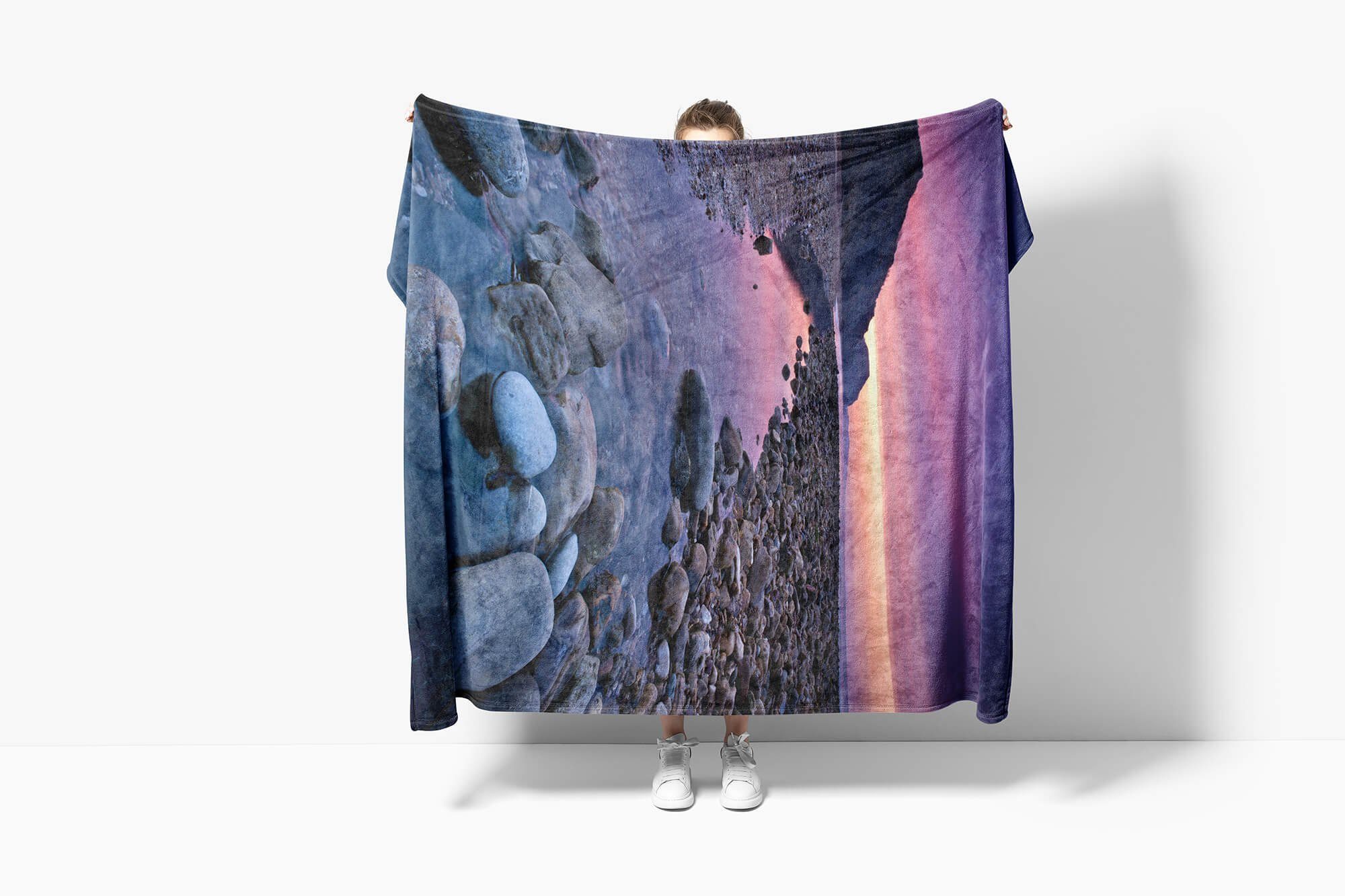 Sinus Art Handtücher Handtuch Baumwolle-Polyester-Mix Runde Kuscheldecke Steine Strandhandtuch Saunatuch Handtuch Meer, Fotomotiv mit (1-St)