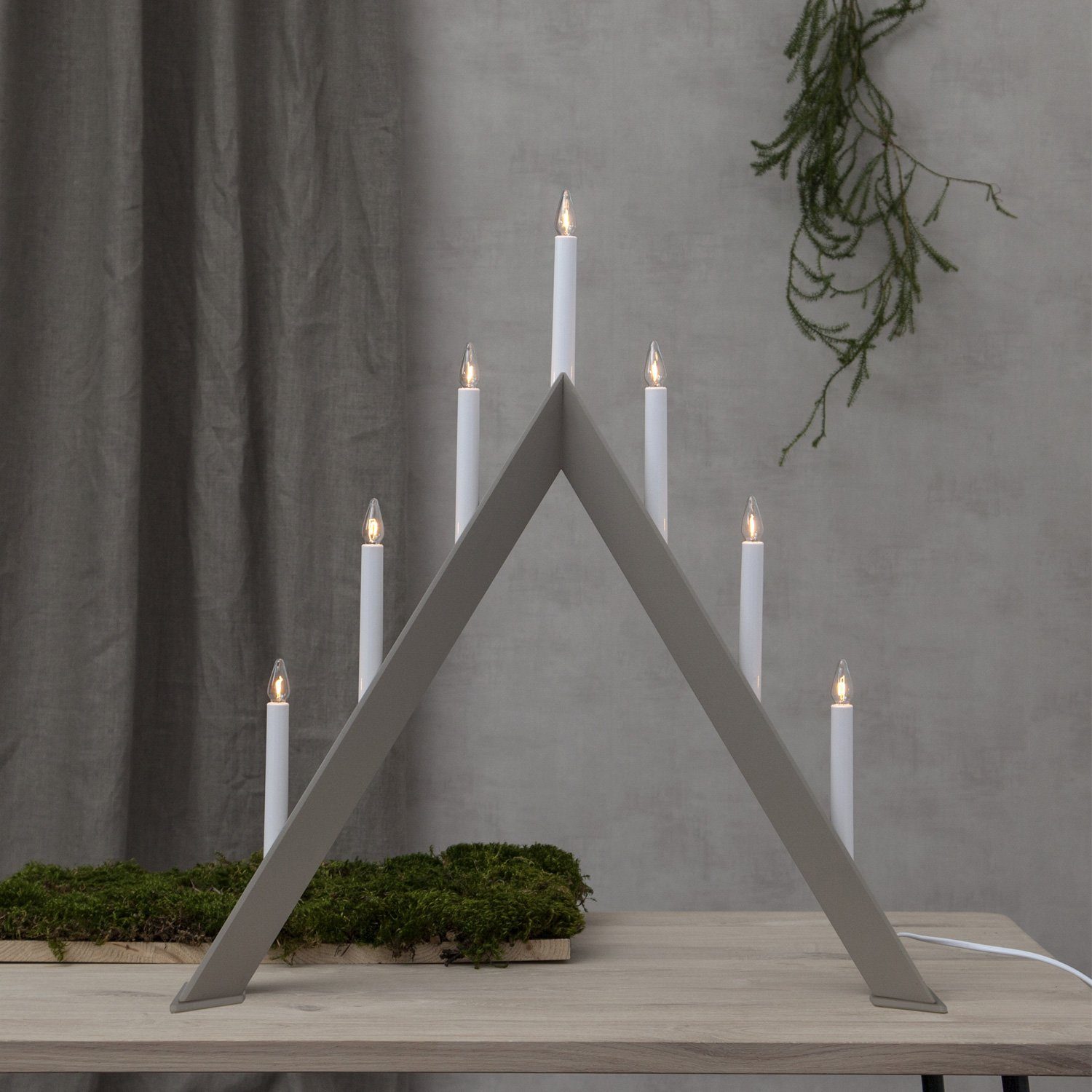 STAR TRADING Fensterleuchter Fensterleuchter ARROW 7 warmweiße Glühlampen 64,5cm Holz hellgrau, Glühlampe