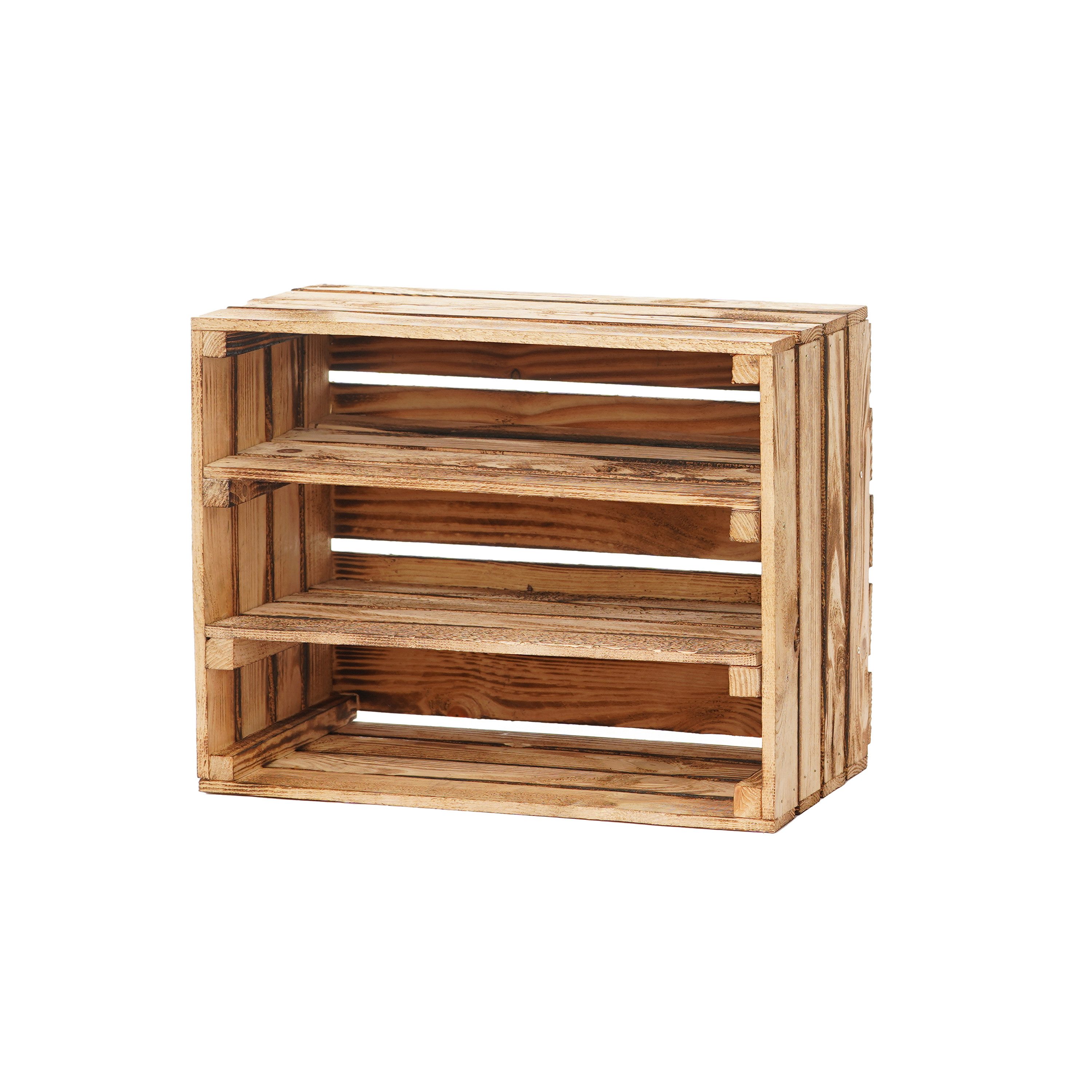 GrandBox Dekokiste Holz Kiste 50x40x30 cm geflammt Vintage mit 2 Brettern (1er Set)