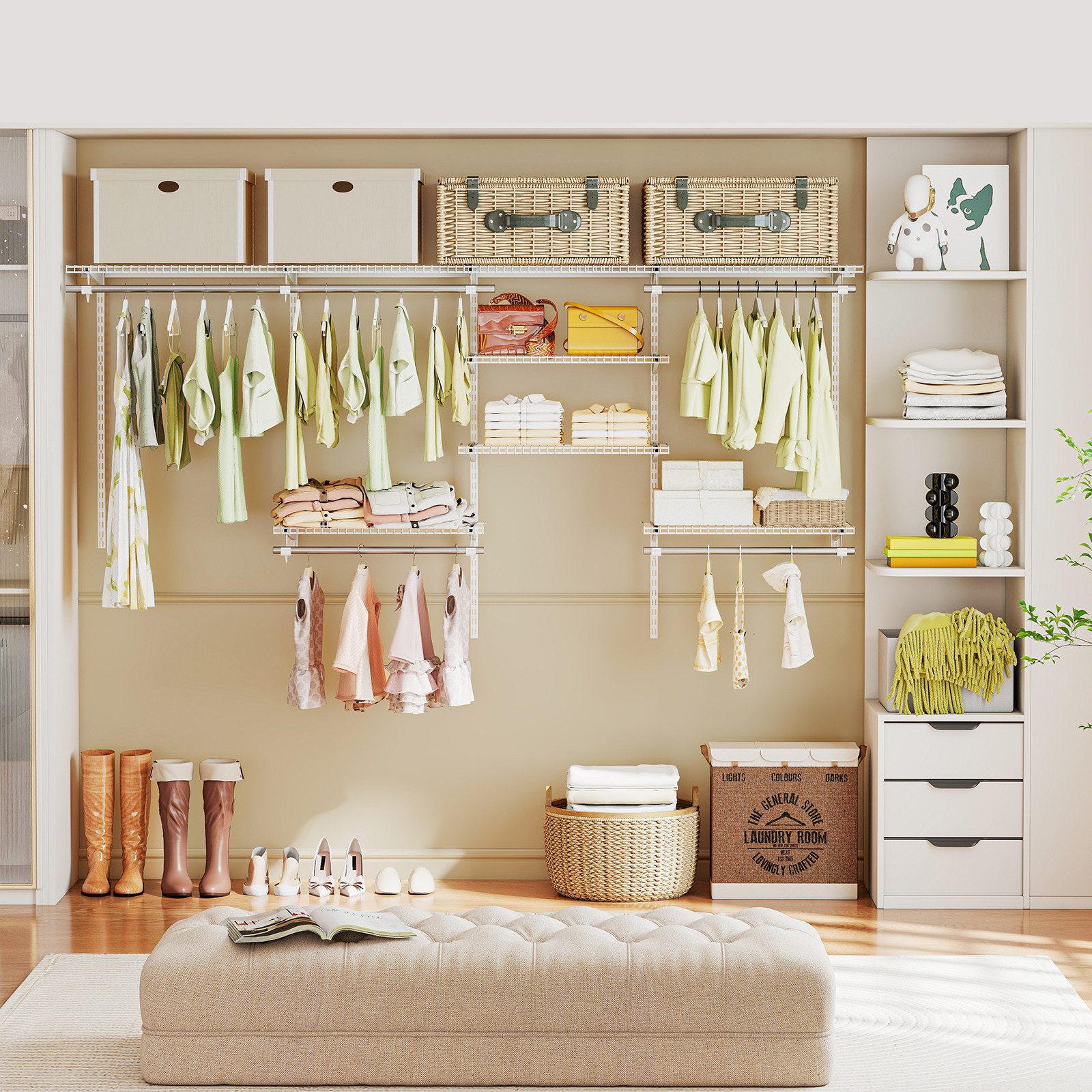 KOMFOTTEU Wandgarderobe, Kleiderstangen Wandgarderobe, 122-244 cm günstig online kaufen
