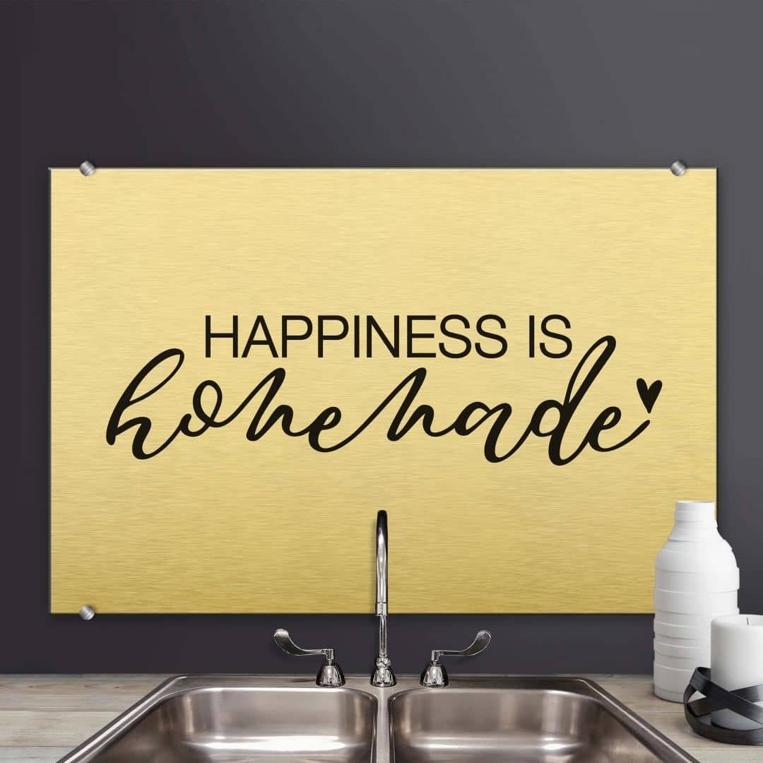 K&L Wall Art Spritzschutz Metallposter mit Spruch Küche Industrial Gold Optik