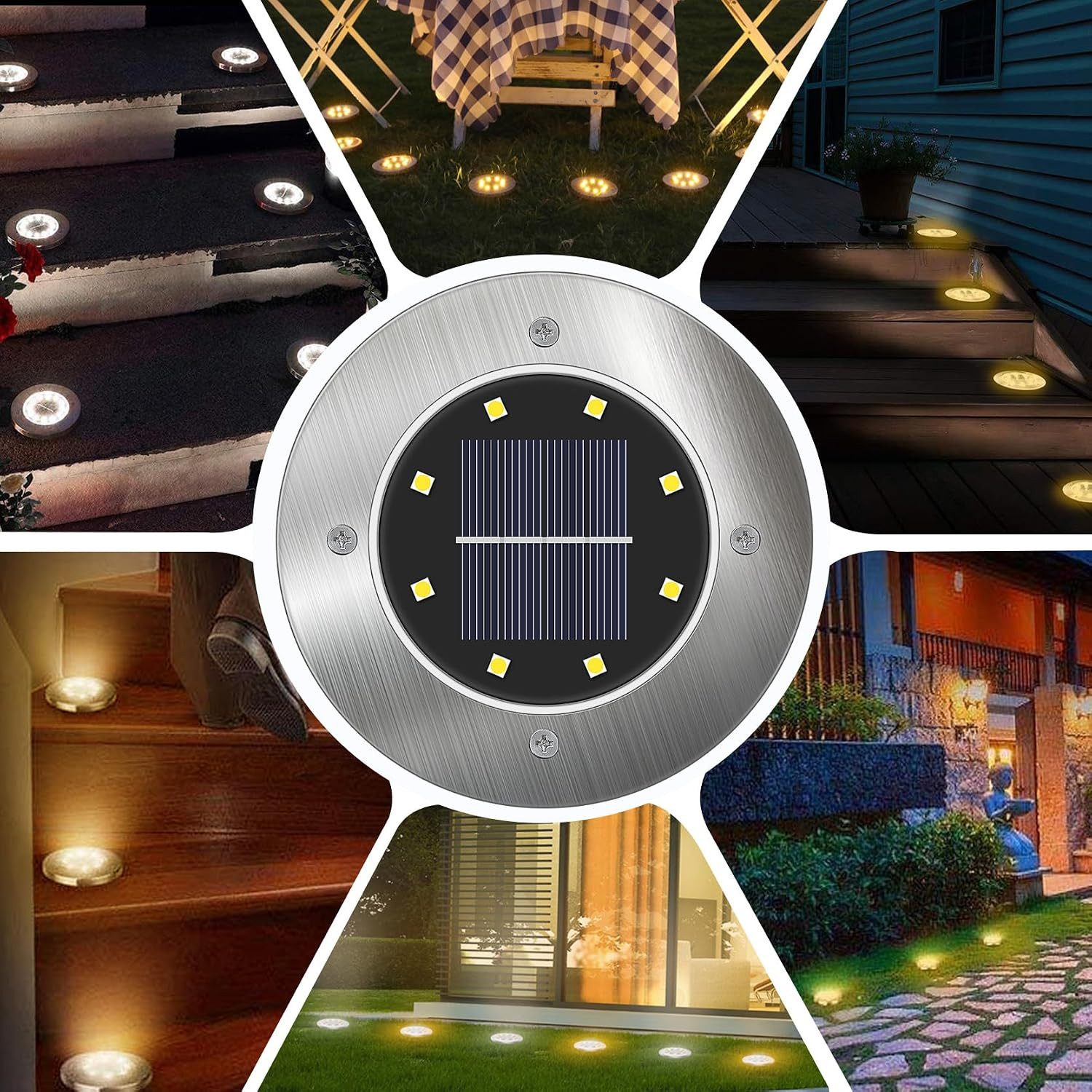 LaCute LED Solarleuchte Solar-Bodenleuchten Außen 8er-Set LED Warmweiß mit 8 LEDs, LED fest integriert, Warmweiß, 8er-Set, 8 LEDs je Leuchte, Solar, 600 mAh, Wa – Bild 5 von 5