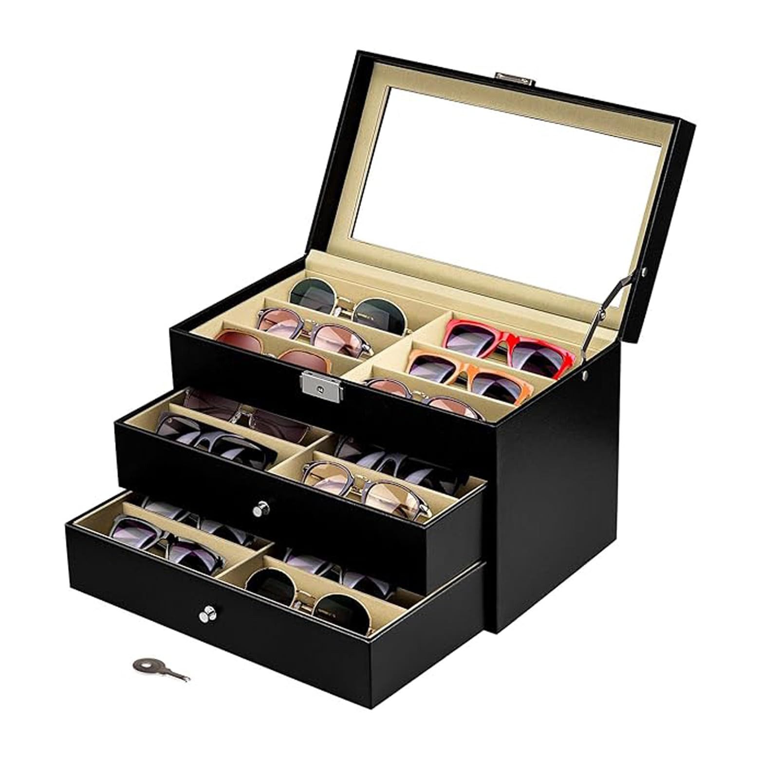 Youyijia Brillenetui Brillenbox für 8 Fächer Brillen Brillenkoffer Sonnenbrillen, 8 Brillenbox