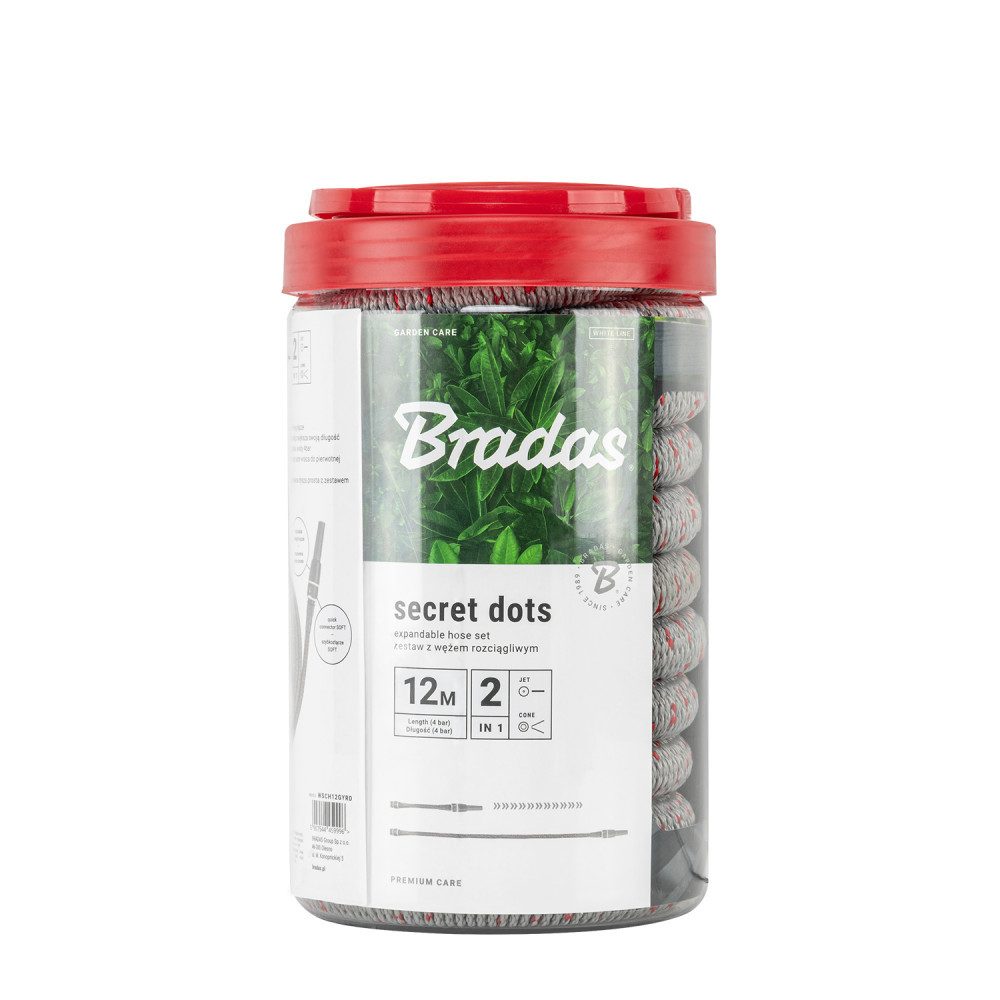 Bradas Gartenschlauch Flexibler Gartenschlauch 12m SECRET DOTS Set mit Sprühdüse 1/2 3/4