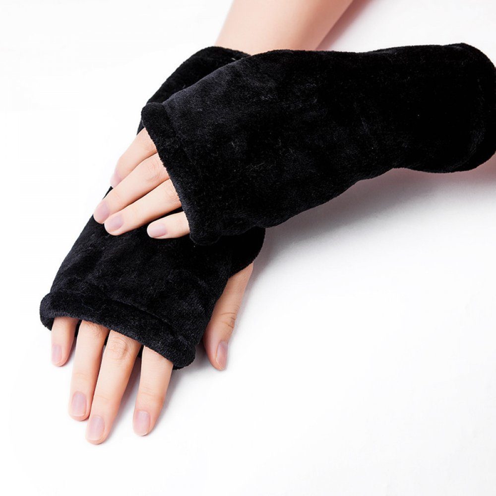 Halbfingerhandschuhe Flanell,Handschuhe mit Invanter Fleecehandschuhe aus Leopardenmuster dickem