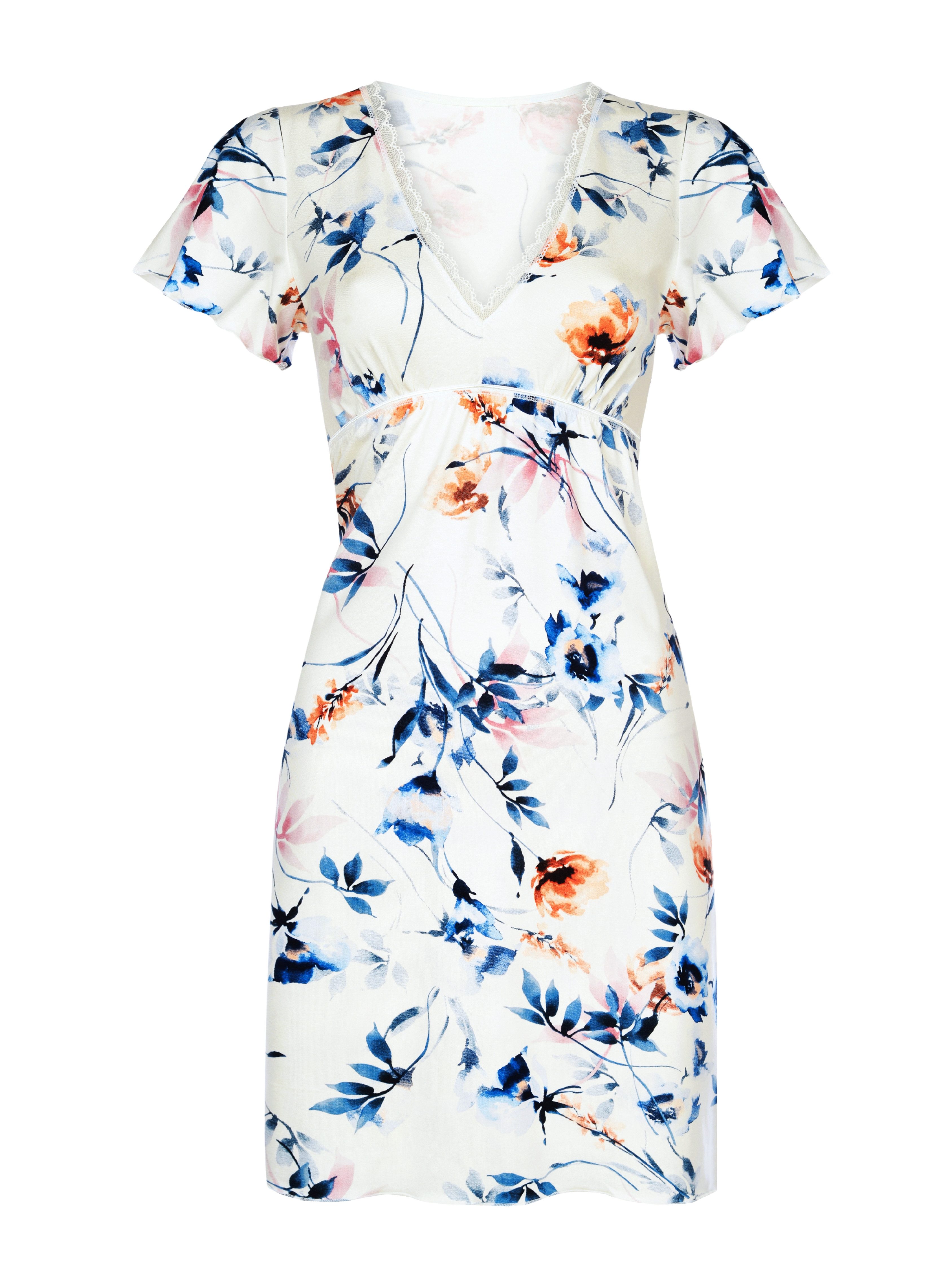 Donna Nachthemd mit floralem Allover-Druck in Blau-Tönen Ausschnitt mit wei günstig online kaufen