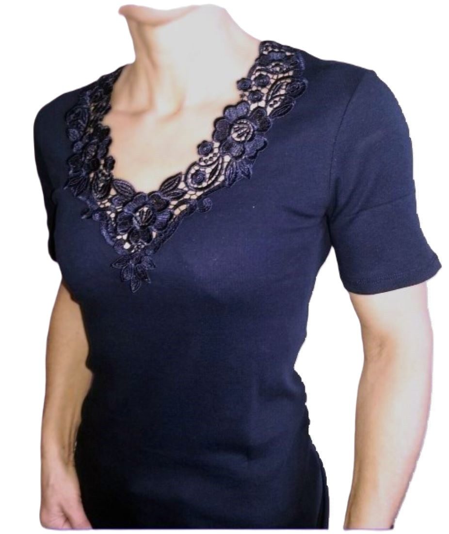 Toker Collection® Unterziehshirt Damenhemd Spencer Halbarm mit extra breiter Spitze (Packung, 1 Stück) aus reiner Baumwolle – Bild 3 von 3