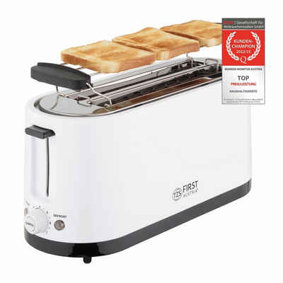 TZS FIRST AUSTRIA Toaster 4 Scheiben, Langschlitz, 1400W mit Krümelschublade, Brötchenaufsatz, für, Temperatureinstellung, Edelstahlgehäuse, Auftaufunktion