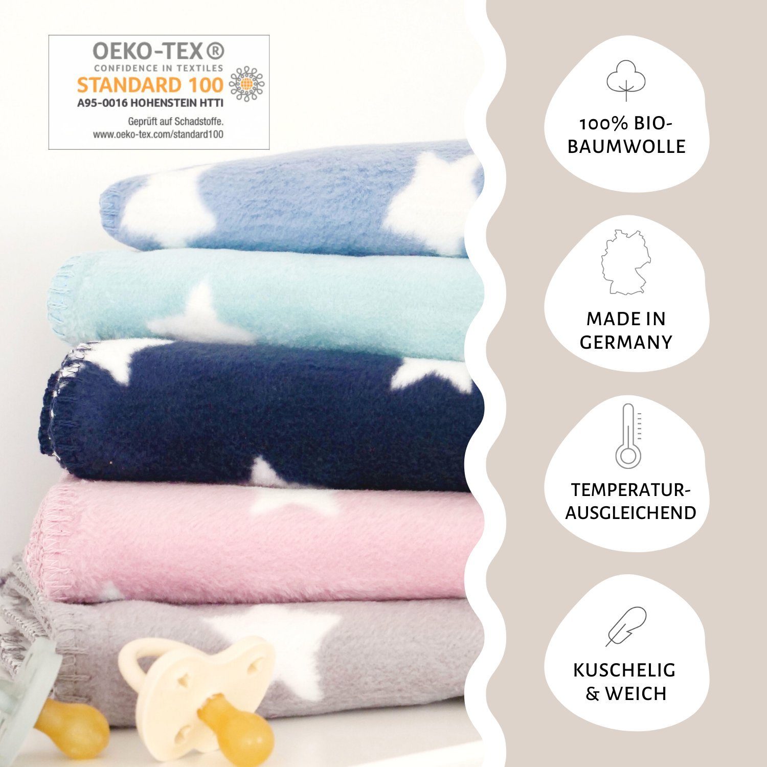 Sternen OEKOTEX Kuscheldecke für aus 100% beige Babys Bio-Baumwolle, für Decke kids&me, Babys mit Babydecke