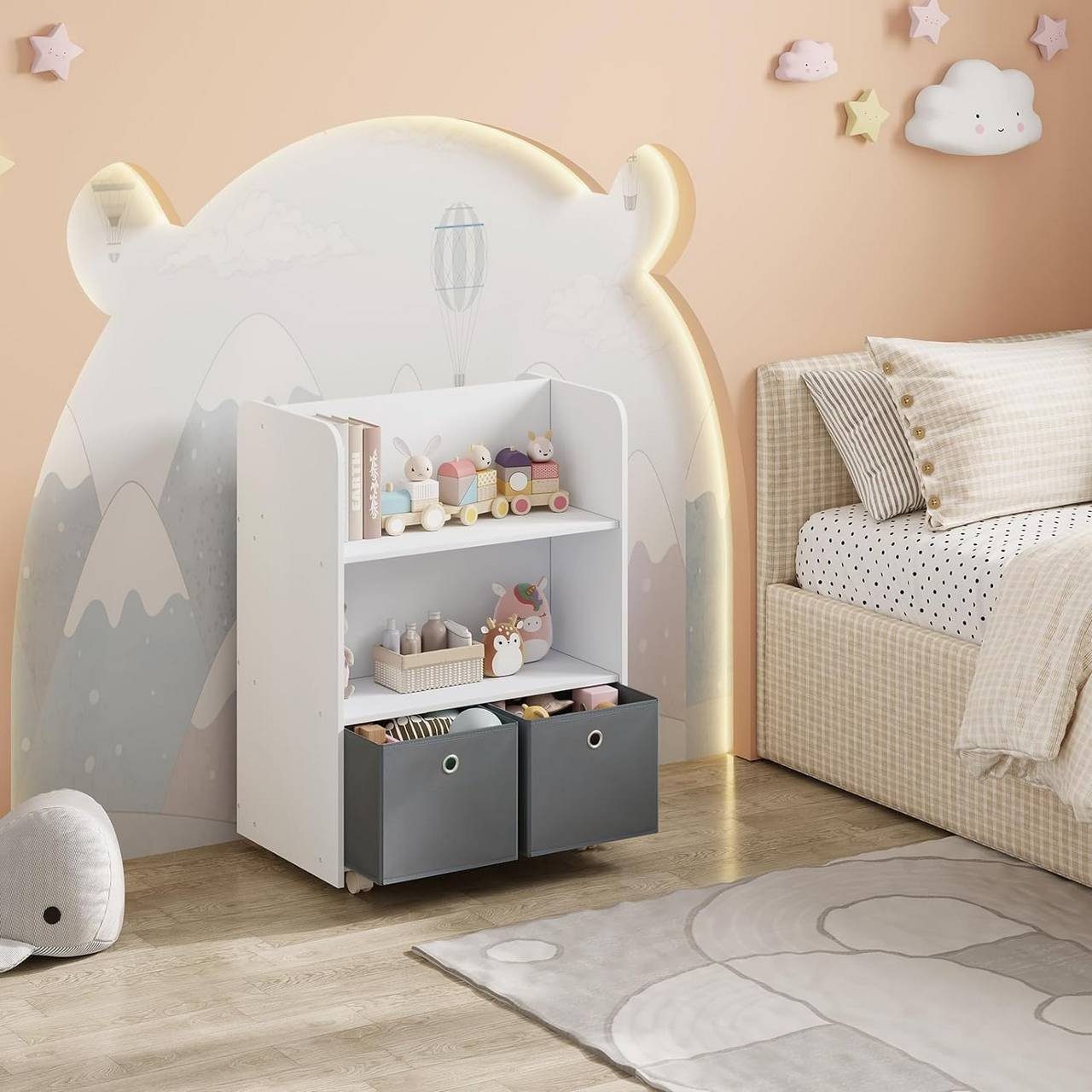 Woltu Kinderregal, 1-tlg., 2 in 1 Bücherregal mit Boxen auf Rollen günstig online kaufen