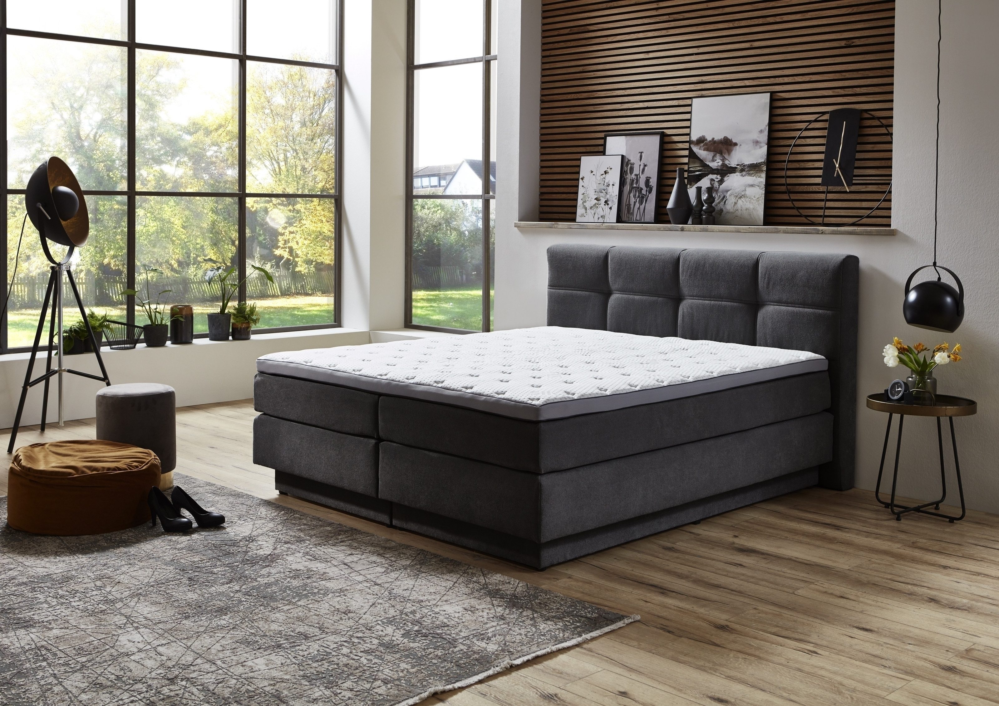 möbelando Boxspring Bed Schlummerland, incl. reversible 7-zone TTFK mattress & topper - 180x200 cm anthracite