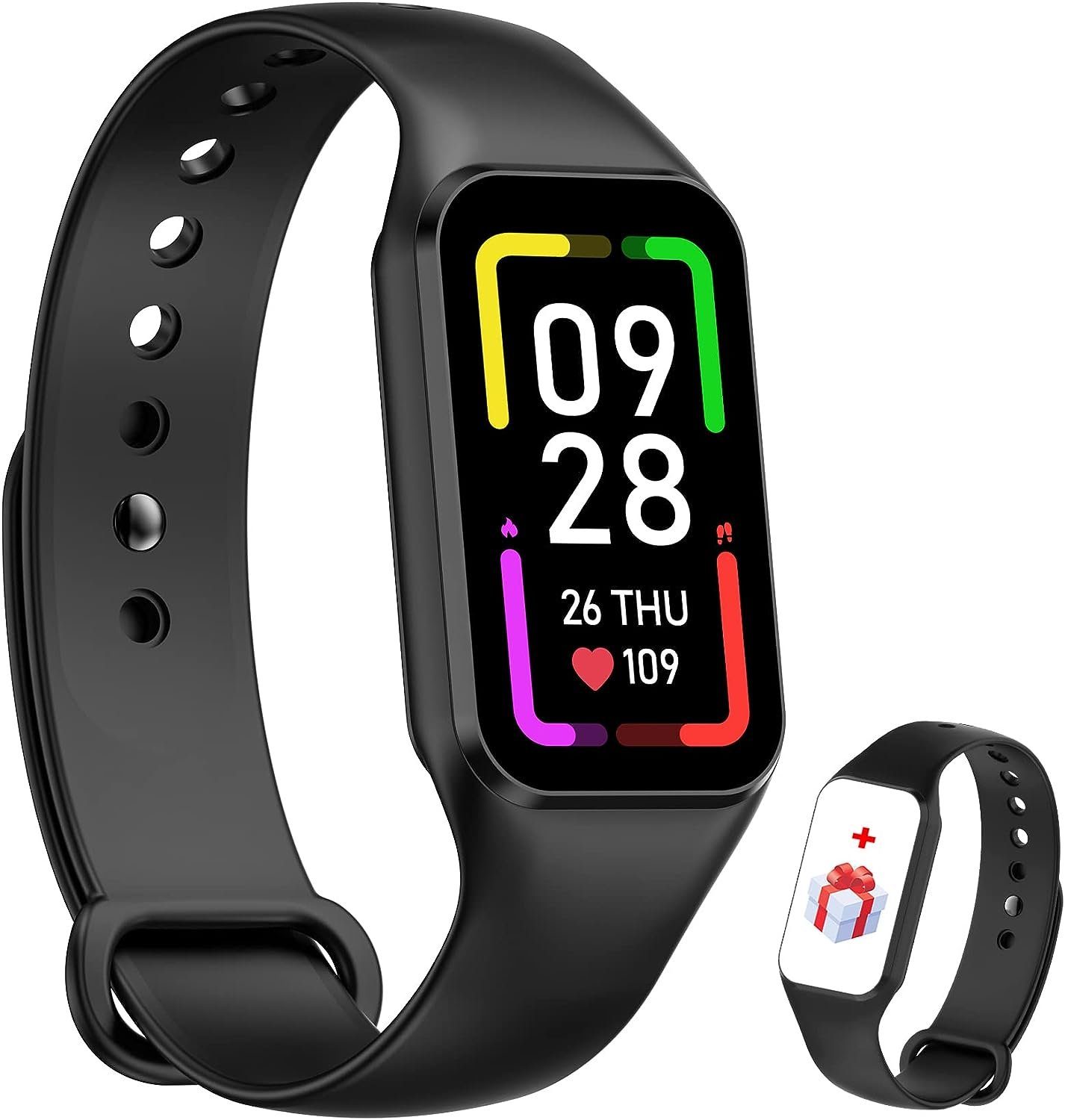 IOWODO Smartwatch (1,47 Zoll, Android iOS), Oximeter Herzfrequenz Schlaf  Blutdruckmessgerät Wasserdicht IP68 Uhr