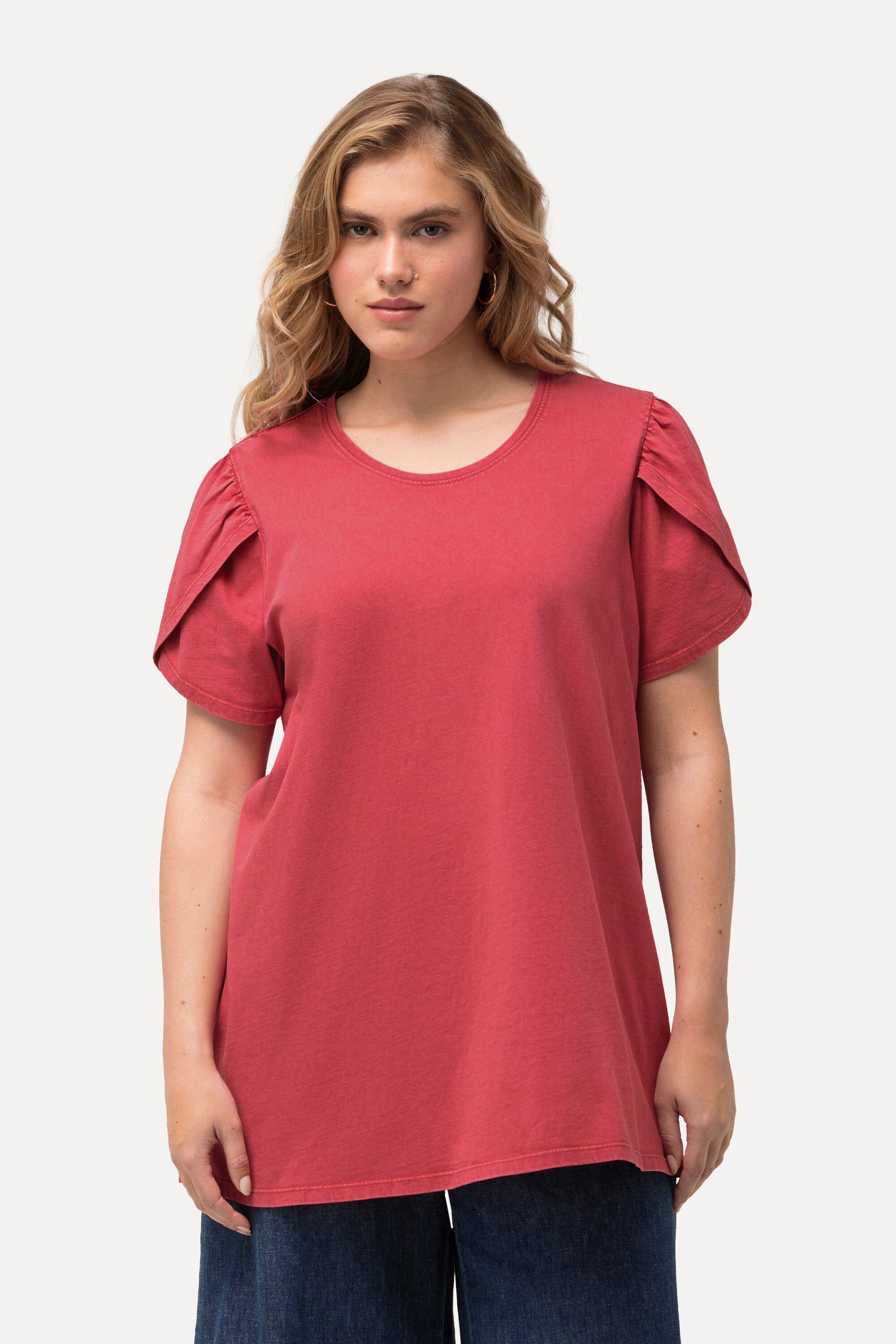 Ulla Popken Rundhalsshirt T-Shirt cold dyed A-Linie Rundhals Halbarm