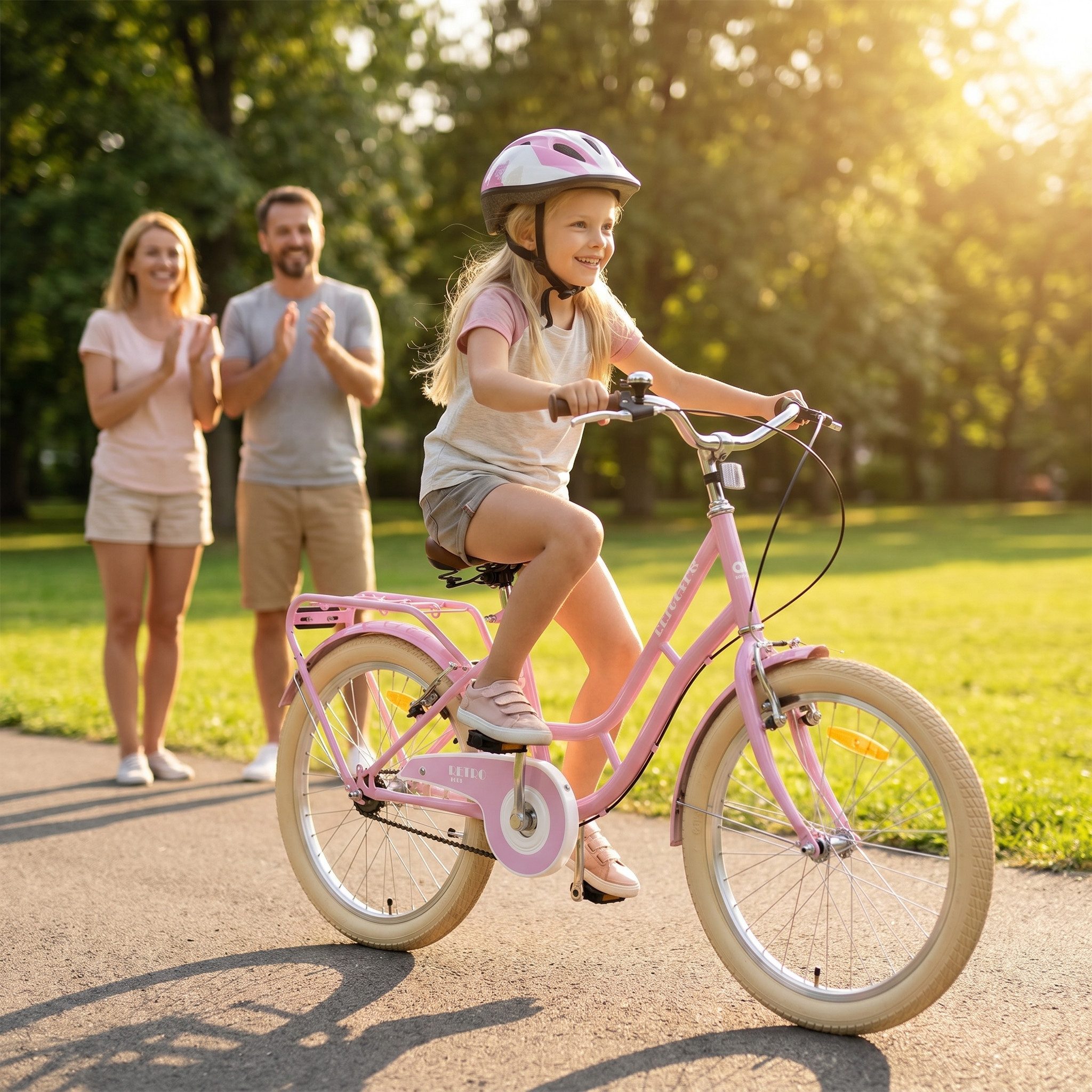 Actionbikes Motors Kinderfahrrad Mädchen Retrostar Kinder Fahrrad in Rosa, 1 Gang, ohne Schaltung, (Kinderfahrrad, Fahrrad ab 6 Jahren, Fahrrad Kinder 20 Zoll, 1-tlg., Fahrrad für Kinder, Fahrrad Mädchen, Fahrrad mit Gepäckträger), Gepäckträger, Fahrradständer, gefederter Sattel