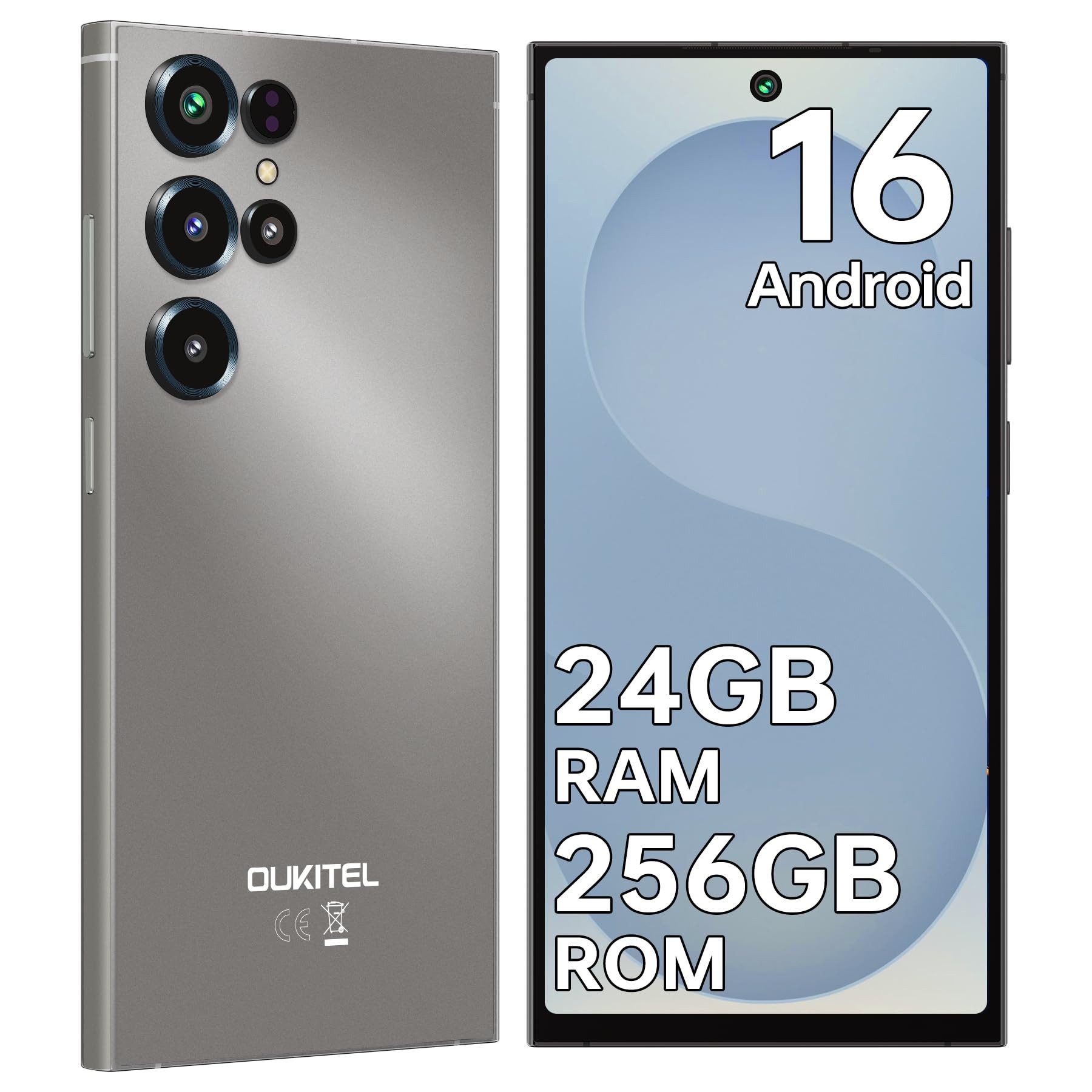 OUKITEL C67 24GB RAM+256GB ROM/TF 1TB, Android 16 Smartphone (17,10 cm/6.73 Zoll, 256 GB Speicherplatz, 64 MP Kamera, 6,73" HD+ 120Hz, 64MP+8MP, 5000mAh, Dual SIM/ OTG/ GPS/ NFC)