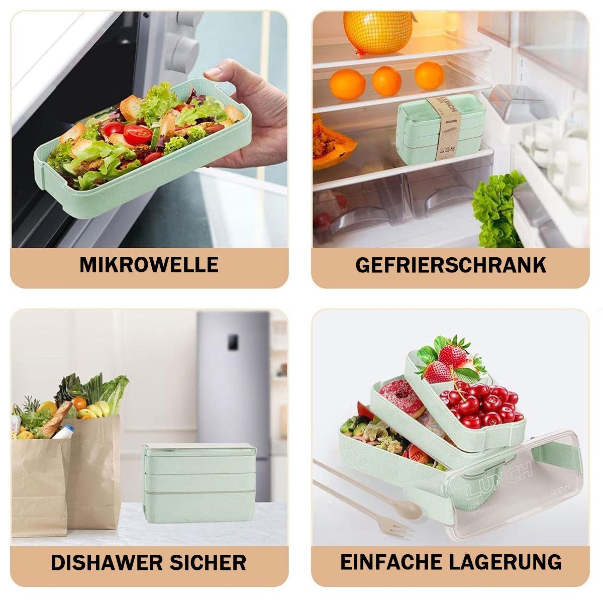 Lunchbox Vesperdose,für Kinder Jormftte Bento Grün Erwachsene mit Box,lunchbox fächern,Lagige