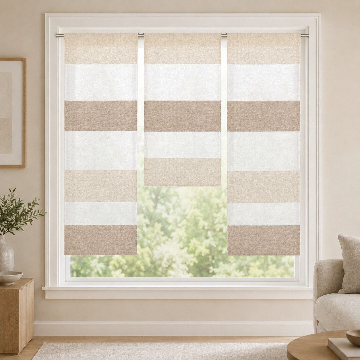 EXPERIENCE Scheibengardine Mini Flächenvorhang 2280-13 beige weiß 3tlg., Miniflächenvorhang (3 St), Stangendurchzug, halbtransparent, gewebt