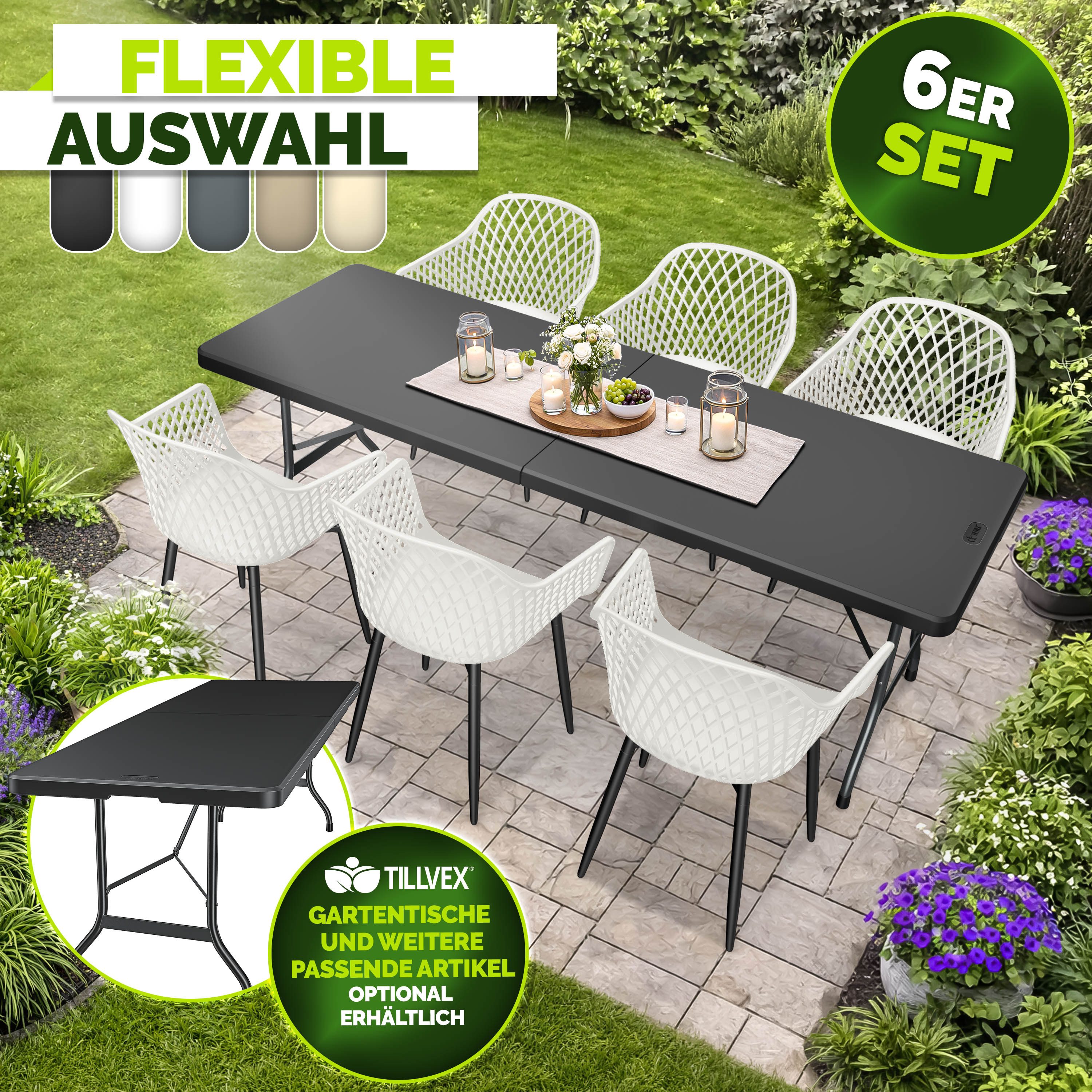 tillvex Gartentisch tillvex® Movo Gartenstühle mit Metallfüßen (Gartenstühle UV-beständig Terrassenstuhl Gartenmöbel, 6-St., Terrasse Balkon Outdoor Garten), belastbar
