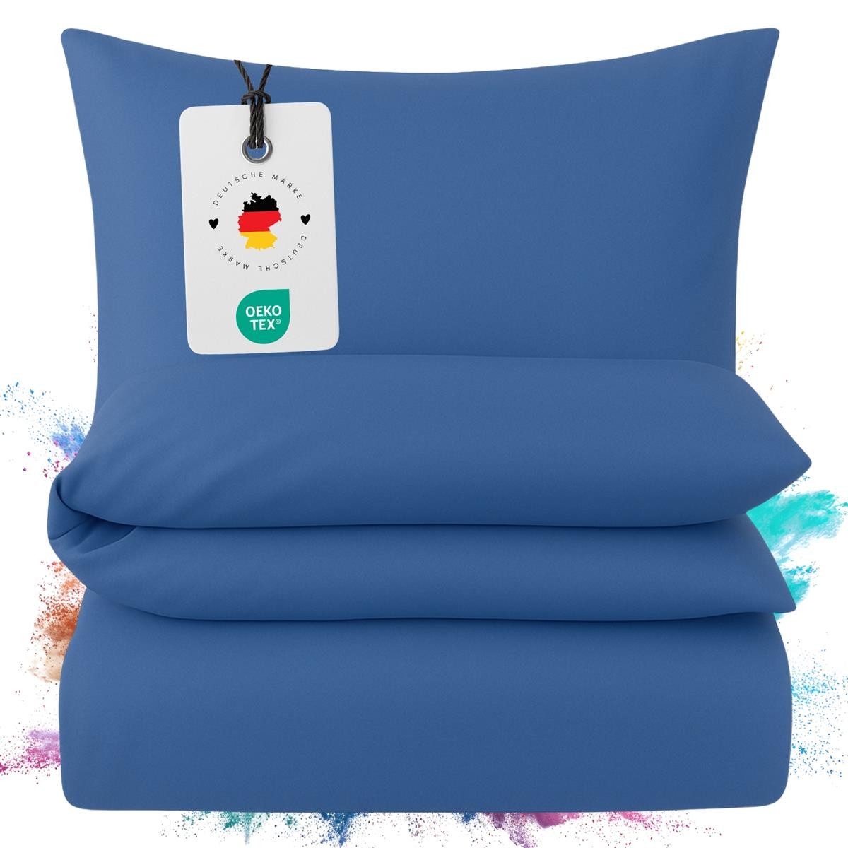 Carpe Sonno Bettwäsche Mako Satin 135x200 155x220 Baumwolle Bettzeug Einfarbig Bettwäsche Uni, Mako-Satin, 2 teilig, Ganzjahres Bettwaren Reißverschluss Hotel Bettbezug Uni Blau