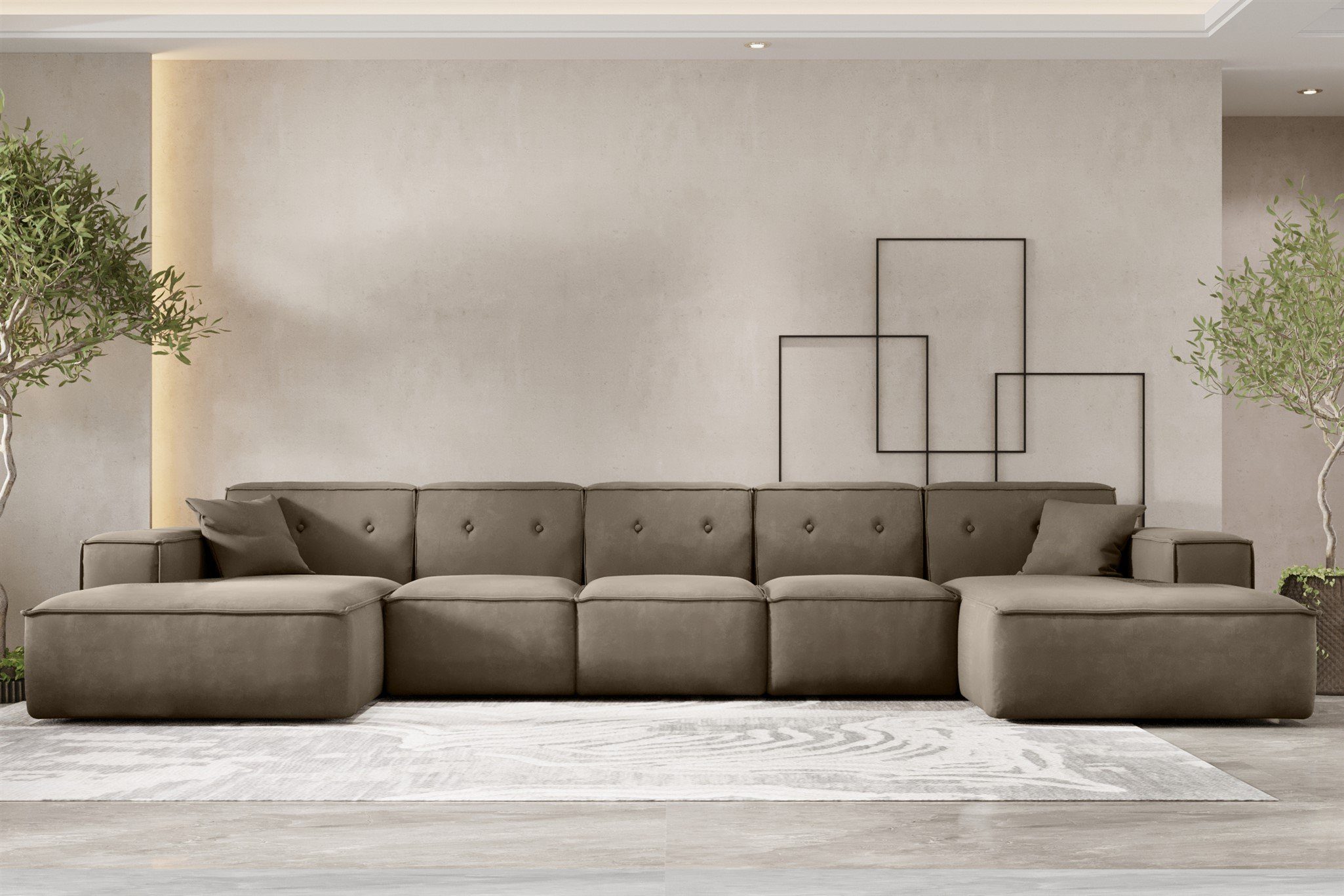 Möbel 2 U-Form in XL Stoff, Zierkissen, inkl. Rundumbezug Wohnlandschaft Fun CESINA Sofa