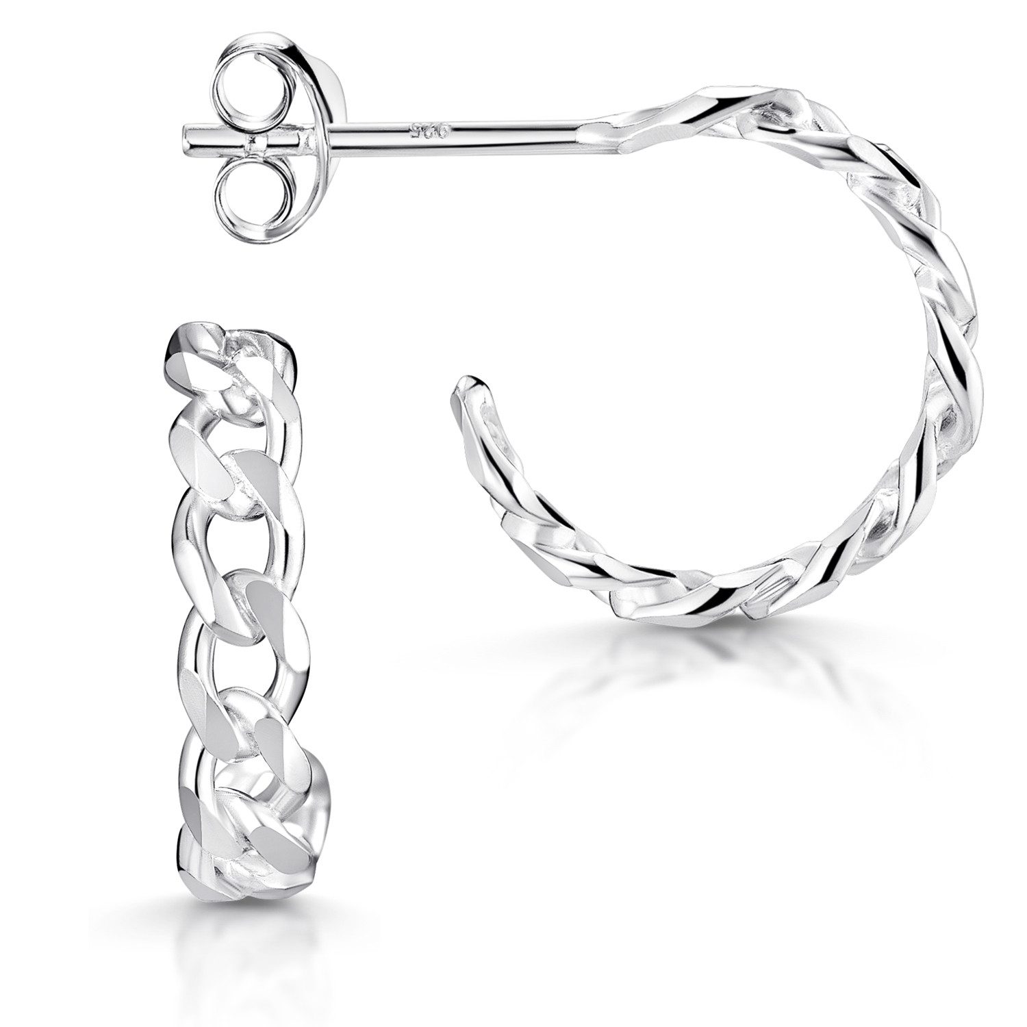 Materia Paar Creolen Damen Silber Panzerkette-Design Ø14mm SO-127, 925 Sterling Silber, Hochglanz
