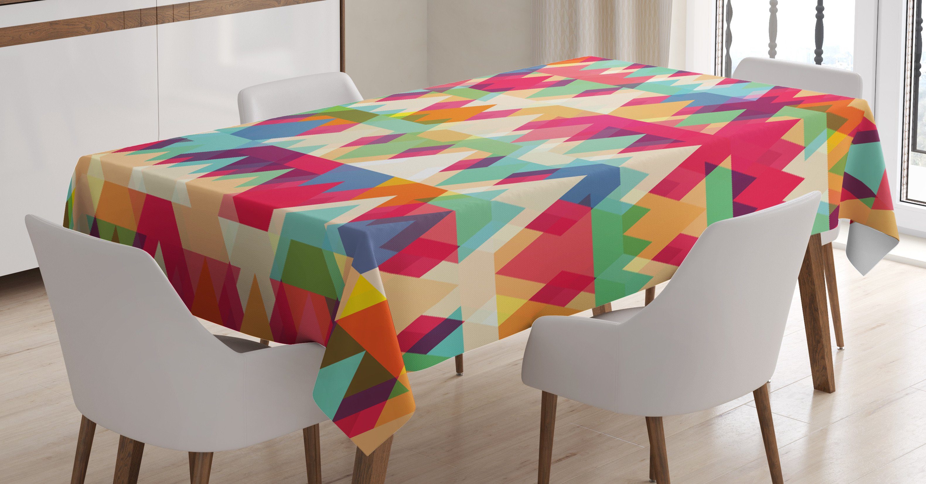 Abakuhaus Tischdecke Farbfest Waschbar Für den Außen Bereich geeignet Klare Farben, Abstrakt Bunte Triangles