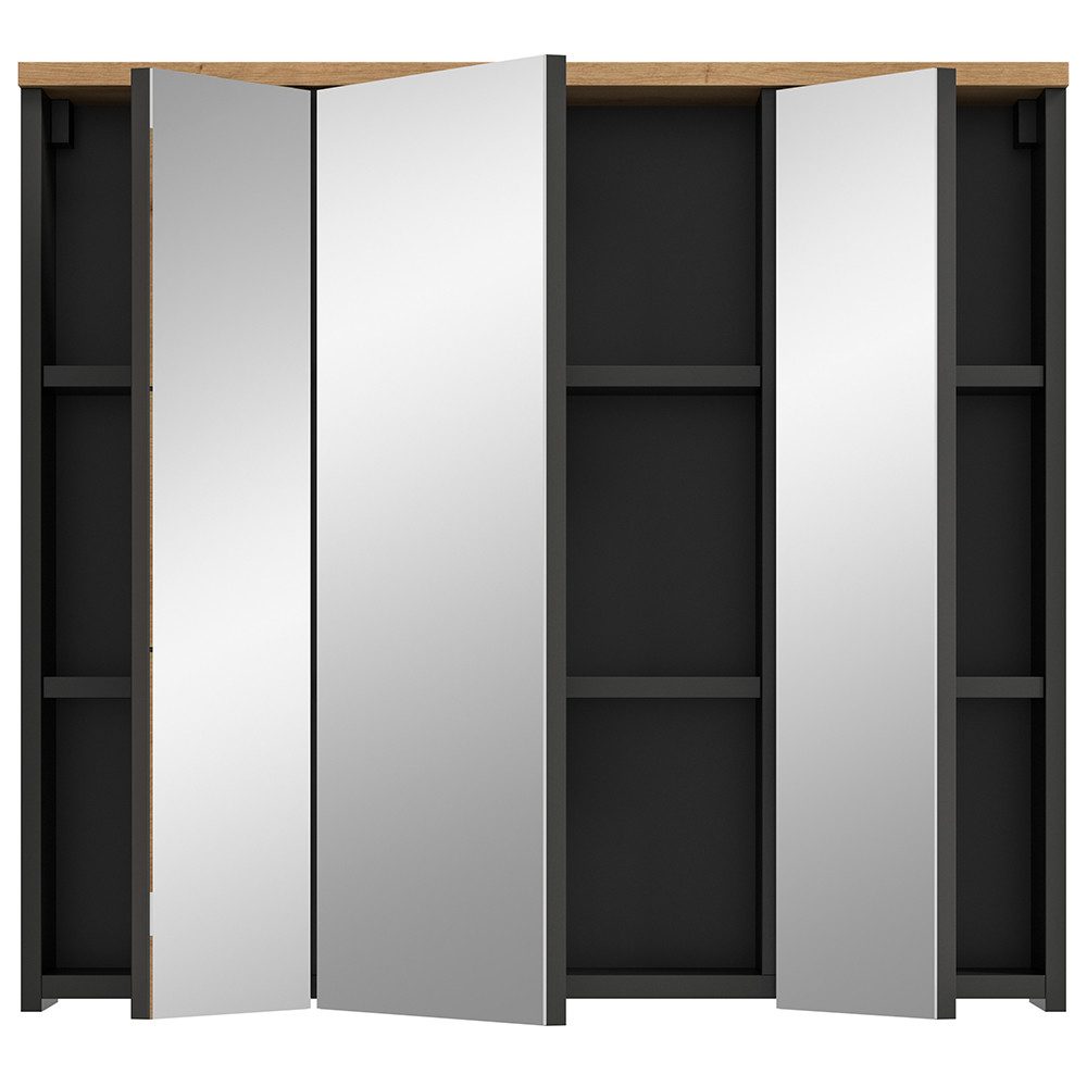 Lomadox Spiegelschrank CORTANA-158 Badezimmerspiegel in Basalt Grau, 80 cm breit mit Eiche Artisan