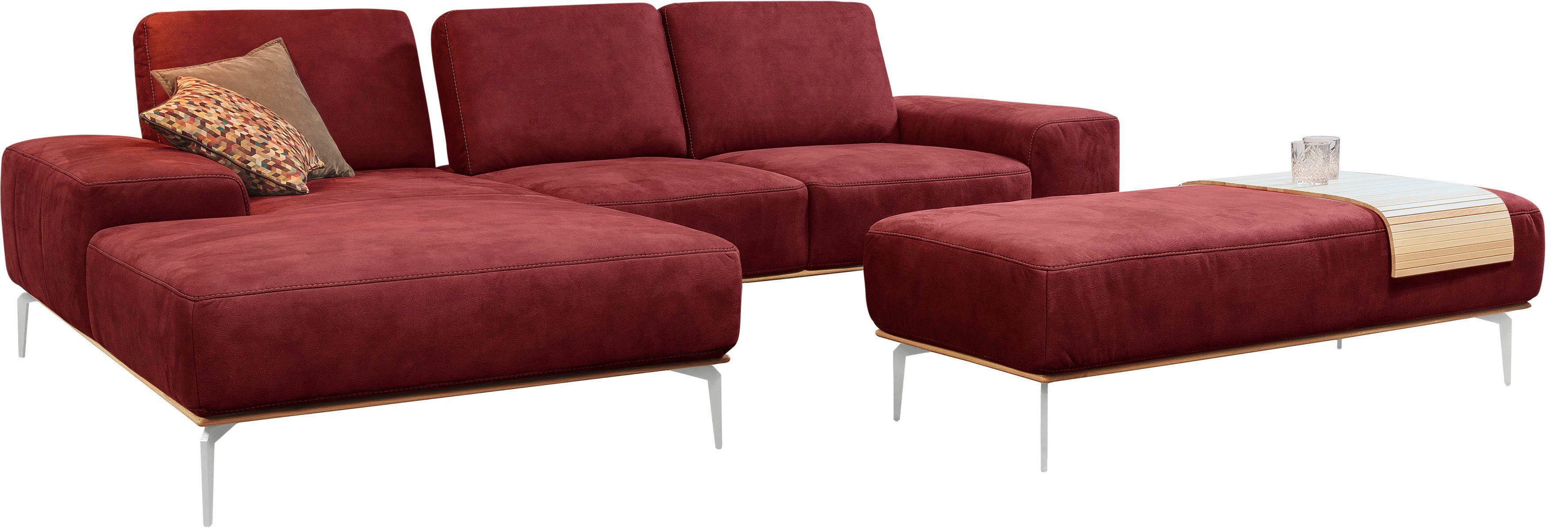 W.SCHILLIG Ecksofa run, Designsofa mit tollem Sitzkomfort, L-Form, mit elegantem Holzsockel, Füße in Chrom glänzend, Breite 279 cm
