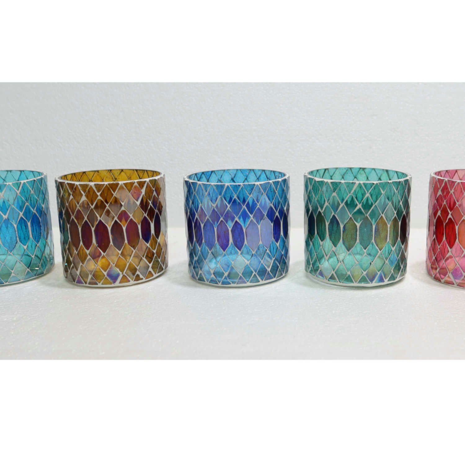 Chic Kerzenständer 5 Farben Weihnachten Rayan-S 5er rund Mosaik Set orientalisch Windlicht Teelichthalter Glaswindlicht, in Casa Moro WZ170-S Kerzenhalter), Marokkanisches 8cm Ø bunt (Boho Glas-Windlicht