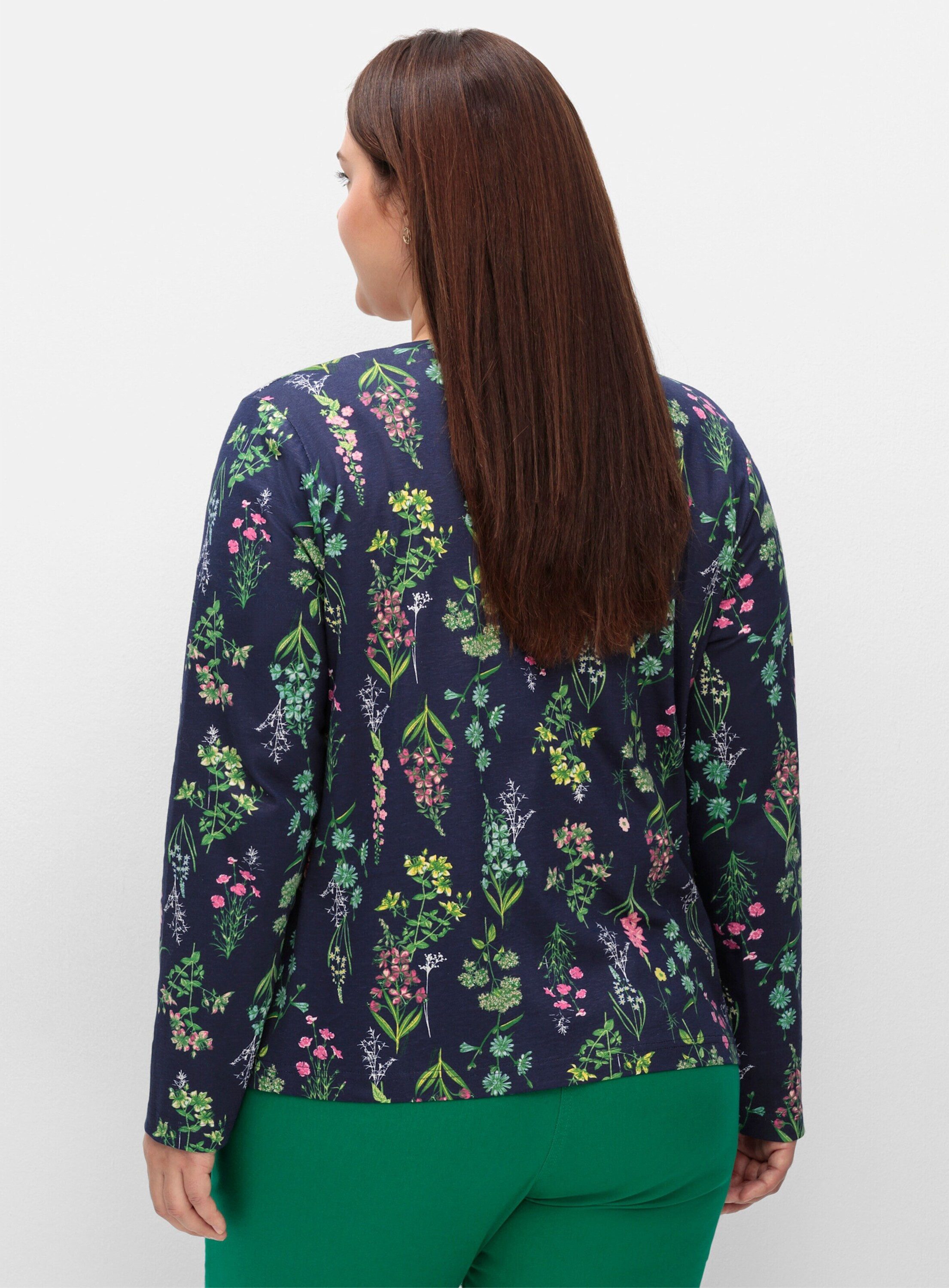 Sieh an! T-Shirt Shirtjacke Langarm mit Blumendruck, aus Baumwolle